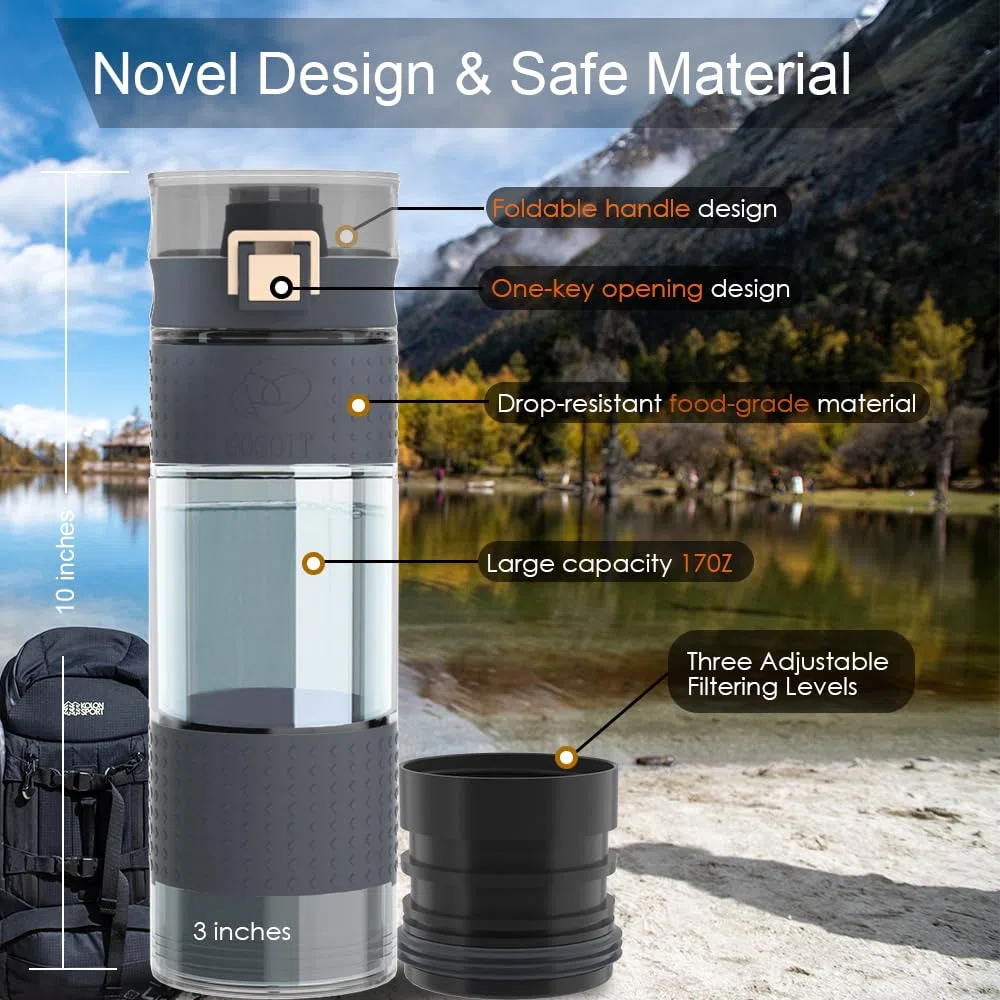 Bouteille purificateur d'eau pour randonnée, camping, voyage et sport, survie, bouteille de filtration d'eau ultra-filtrante pour survie d'urgence 500 ml