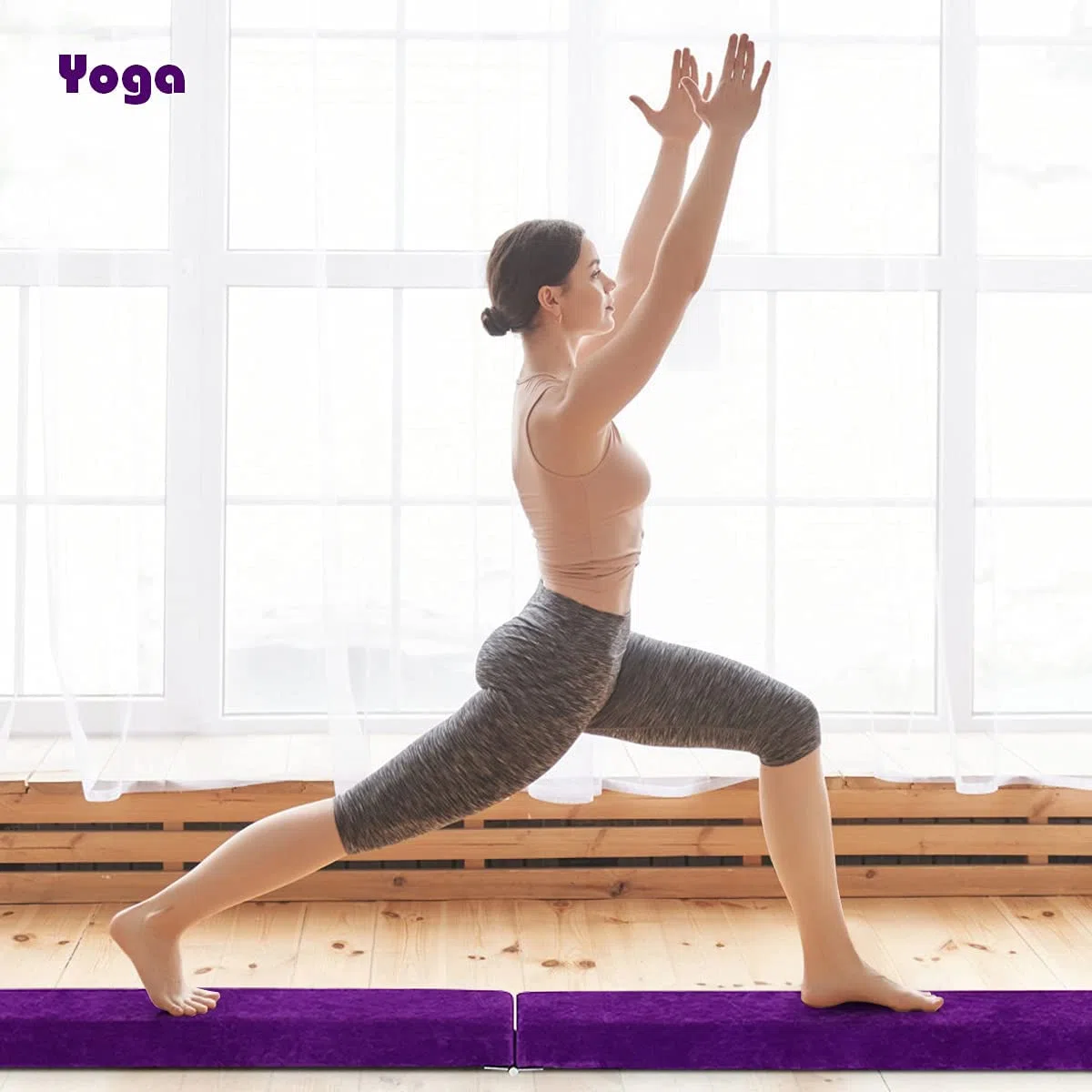 RELAX4LIFE Poutre Gymnastique Pliable 210 cm en Finette avec Pieds Surélevés, Poutre Gym au Sol Portable avec Poignées de Transport, Gymnastique Materiel pour Enfants et Adultes