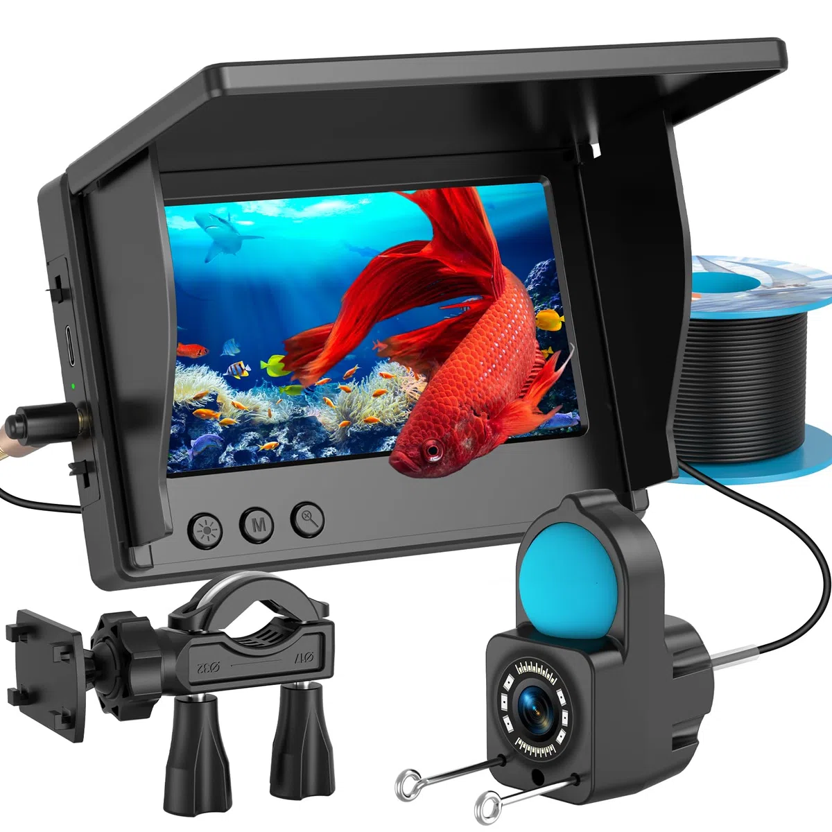 Sondeur de pêche HD 1080p avec écran LCD de 4,3", câble étanche IP68 de 15 m et 6 lumières de vision nocturne infrarouge, caméra sous-marine portable pour la pêche sur glace, en lac, en