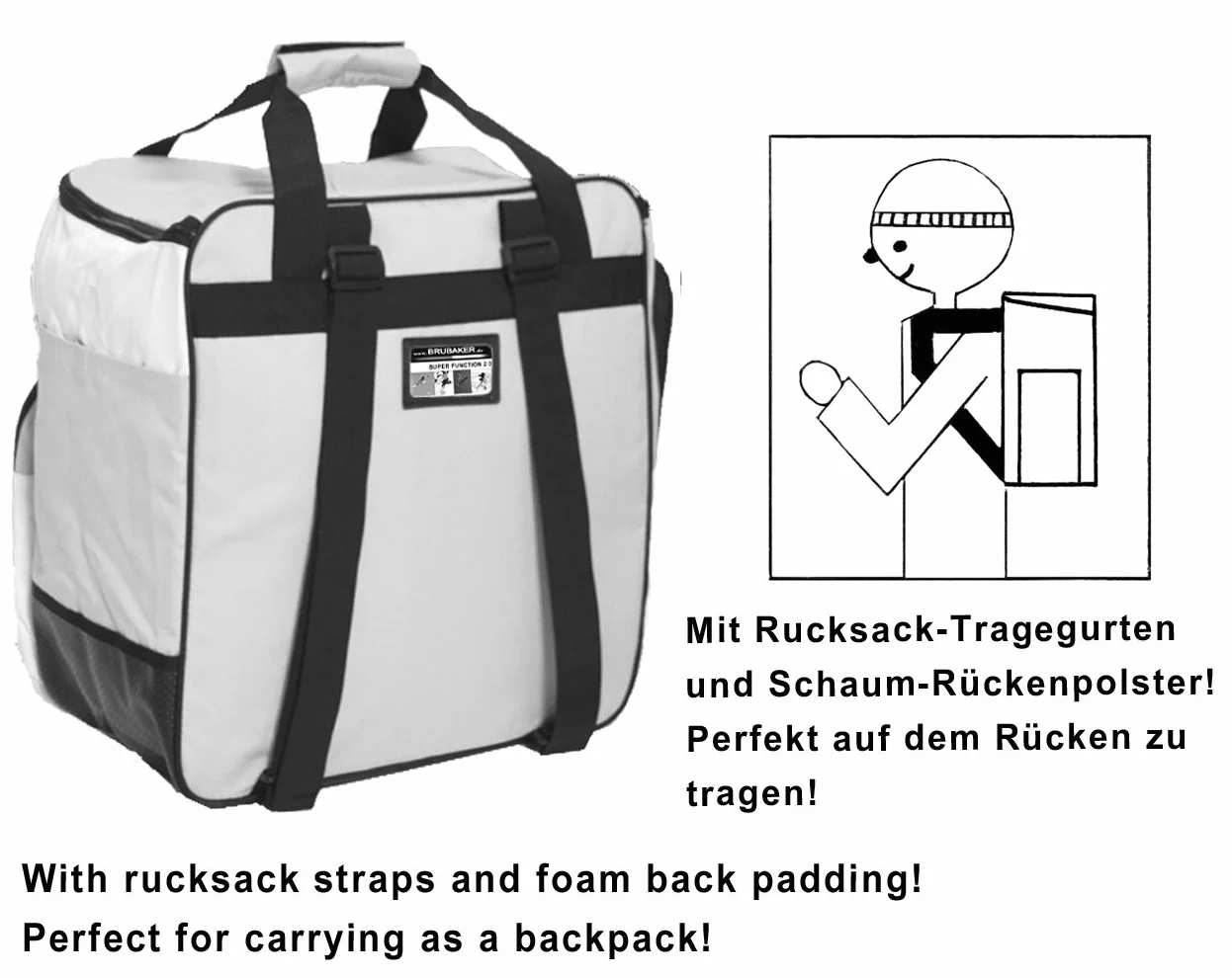 Brubaker Set Sac de Ski et Sac à Chaussures pour 1 Paire Jusqu'à 170 cm + Bâtons + Chaussures + Casque Rose/Blanc