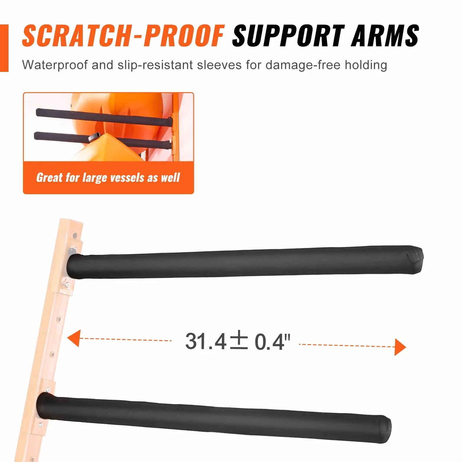 VEVOR Support Mural pour 4 Kayaks, Porte-Kayak, Canoë, Paddle SUP, Crochet de Rangement pour Kayak avec Bras Rembourrés Réglables, Charge de 181,4 kg, Cintre pour Kayak pour Garage Intérieur Extérieur