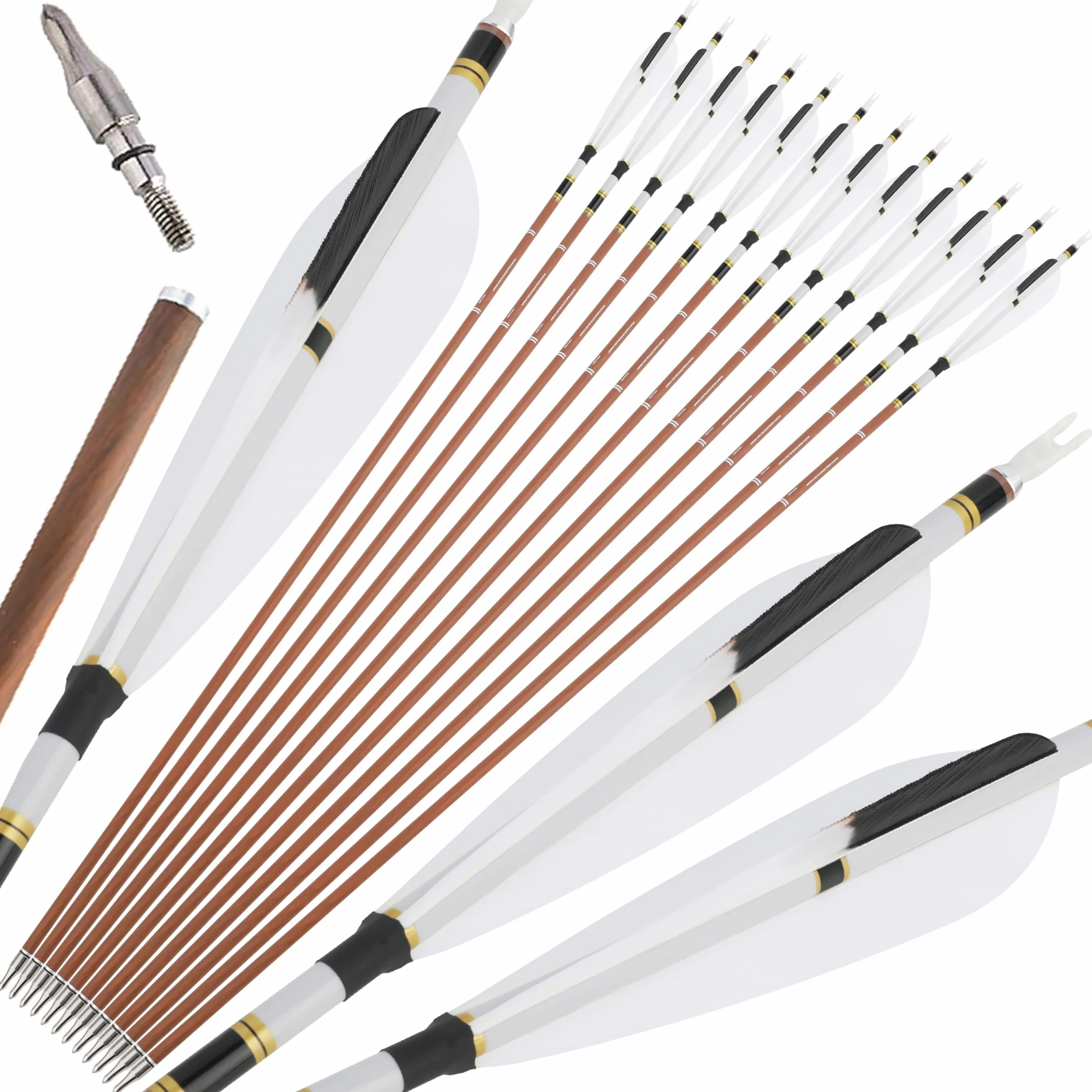 Flèche de Chasse en Carbone de 31 Pouces avec Plume Naturelle de 5 Pouces 340 400 500 600 Flèches de tir pour arcs à poulies, arcs Classiques et arcs Traditionnels