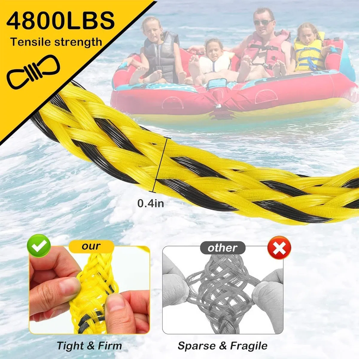 Triangle de remorquage de 3 m pour sports nautiques, laisse pour 4 personnes avec rouleau coulissant et flotteur, crochet en acier inoxydable, corde de traction pour towables, ski nautique, wakeboard