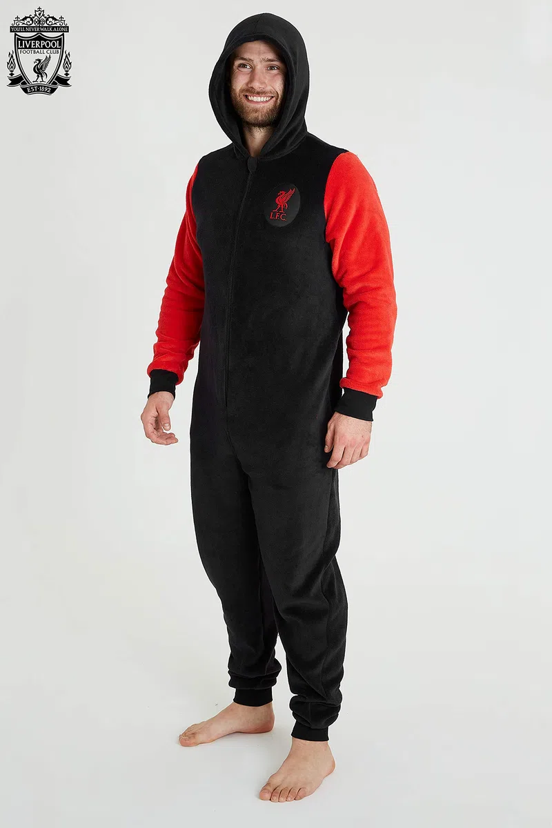 Liverpool F.C. Combinaison Pyjama Homme - Grenouillère Adulte en Polaire Douce avec Capuche Taille S, M, L, XL, 2XL et 3XL - Liverpool Football Club Officiel