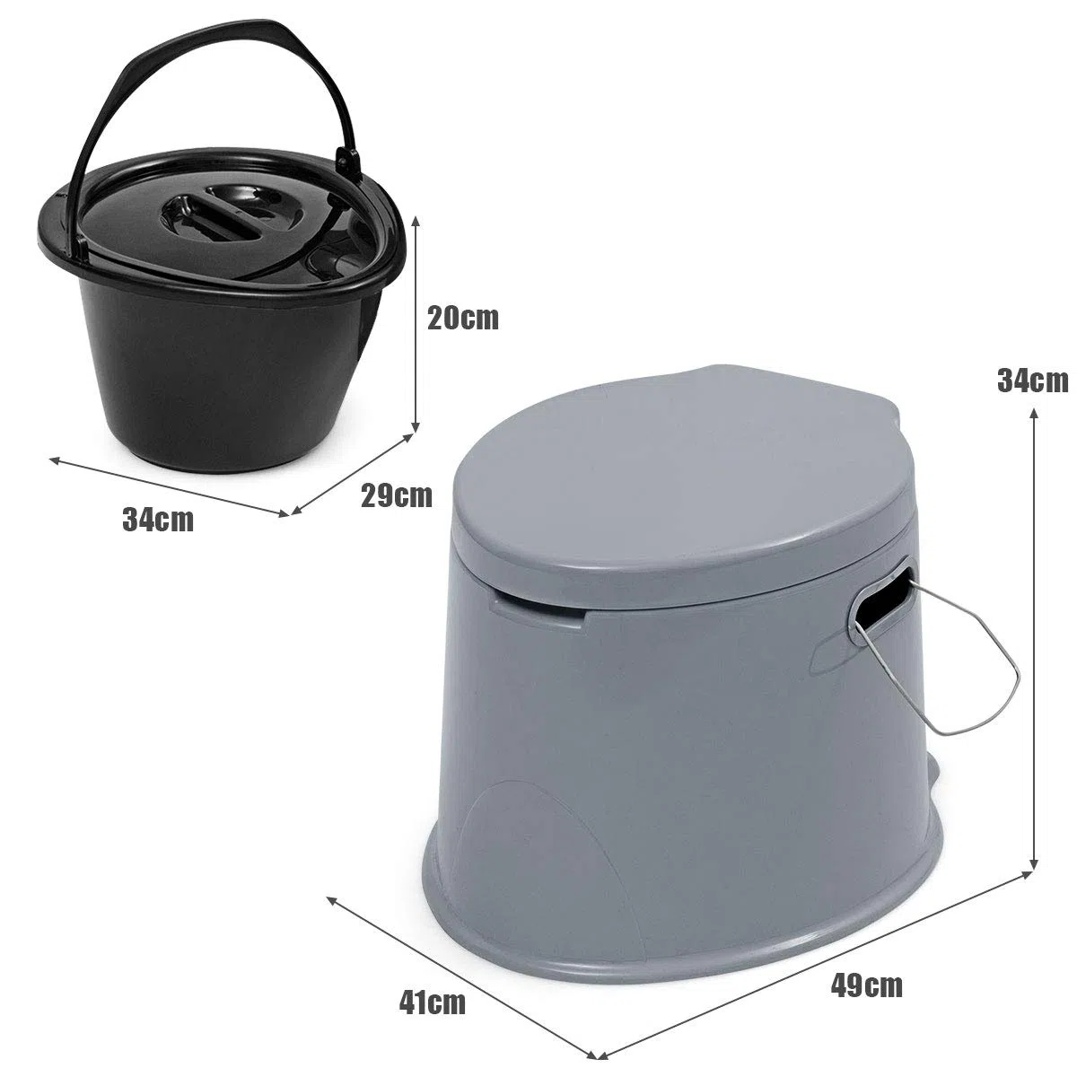 COSTWAY Toilette Sèche Portable Extérieure 5L avec Seau Intérieur et Porte-Papier Amovible pour Camping, Randonnée, Charge Max 200 kg