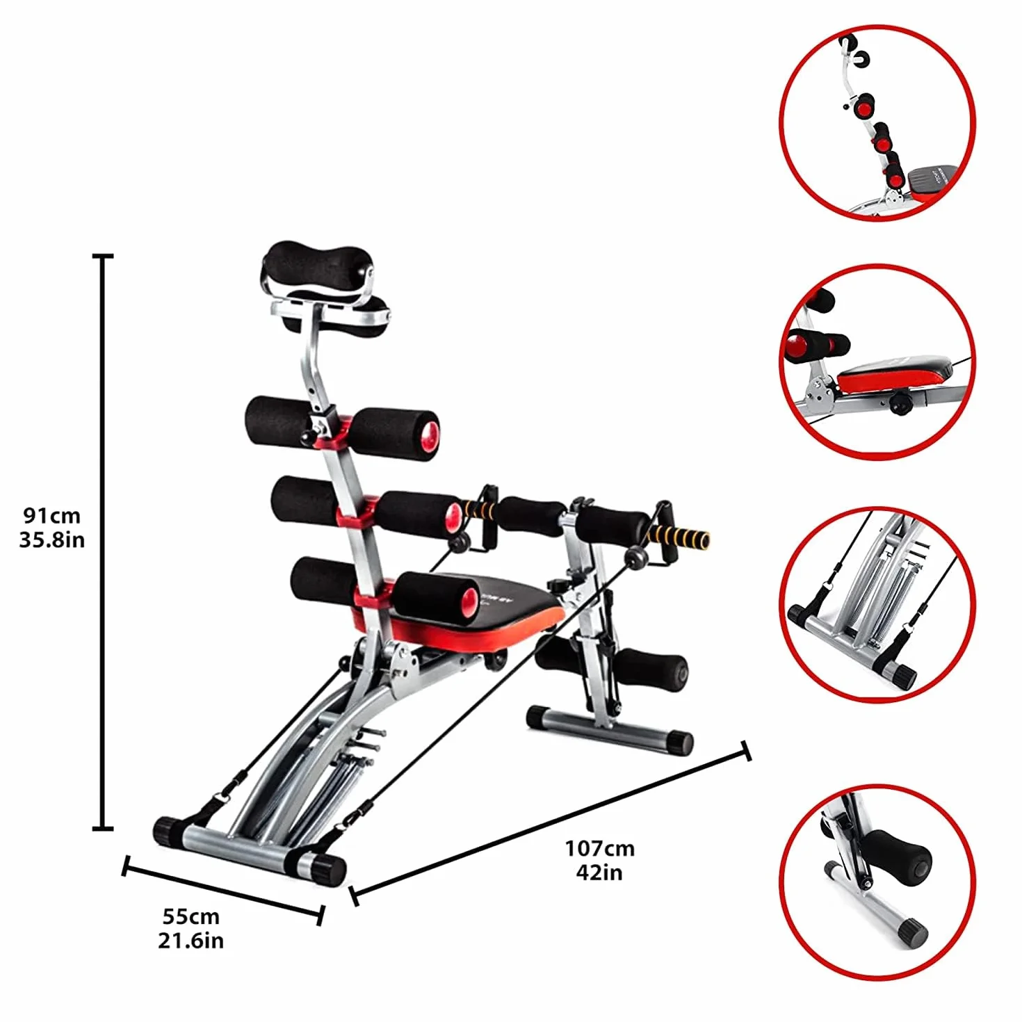 TechFit Abdos Musculation Bench, All Crunch, Multifonction 6 en 1 Banc Abdominaux de Gym Pliant Équipement de Fitness Vertical, Banc de Musculation Pliable d'entraînement complet du corps