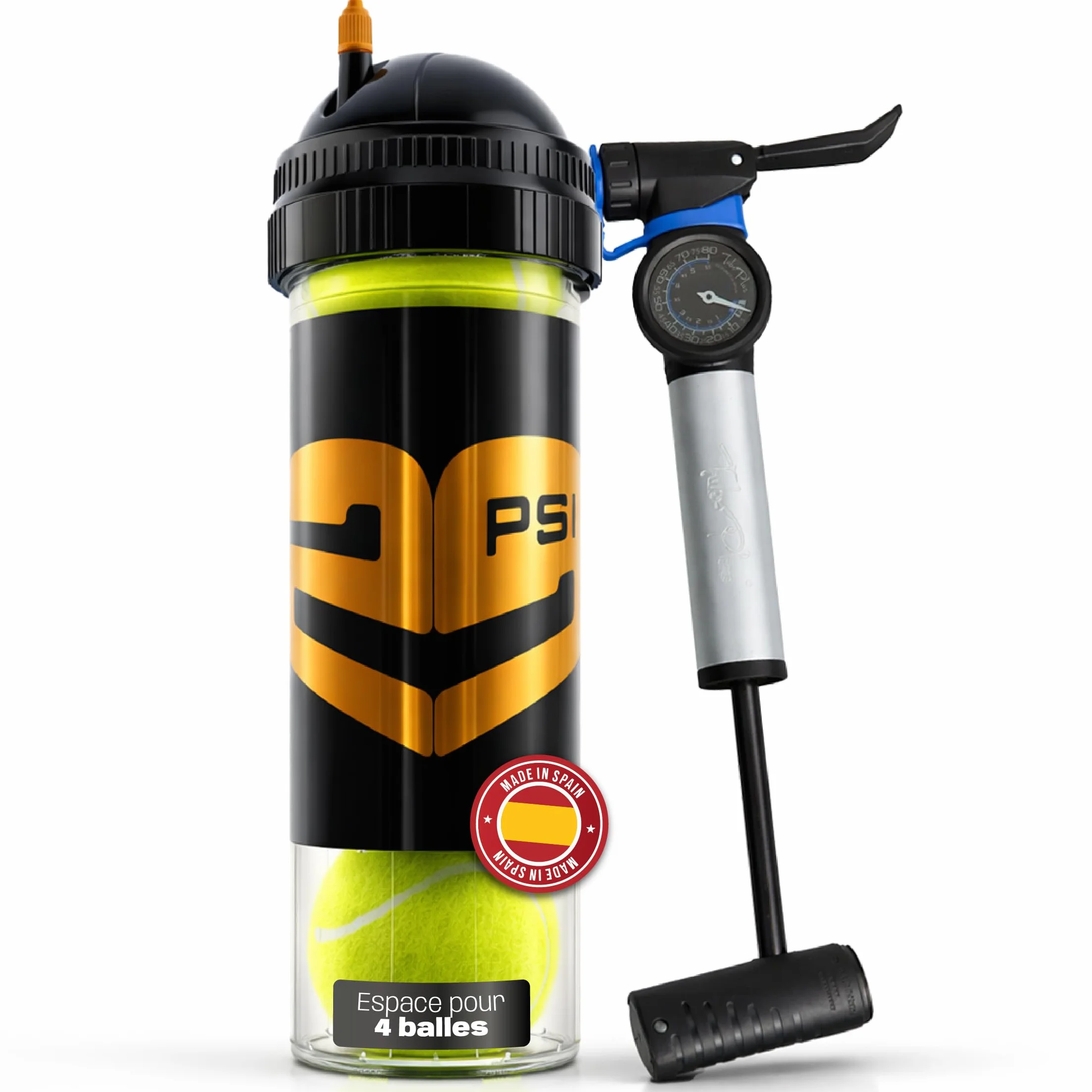 TUBOPLUS 29PSI Pressurisateur de balles de padel et de tennis Maintient la pression et le rebond Pot hermétique pour prolonger la durée de vie des balles