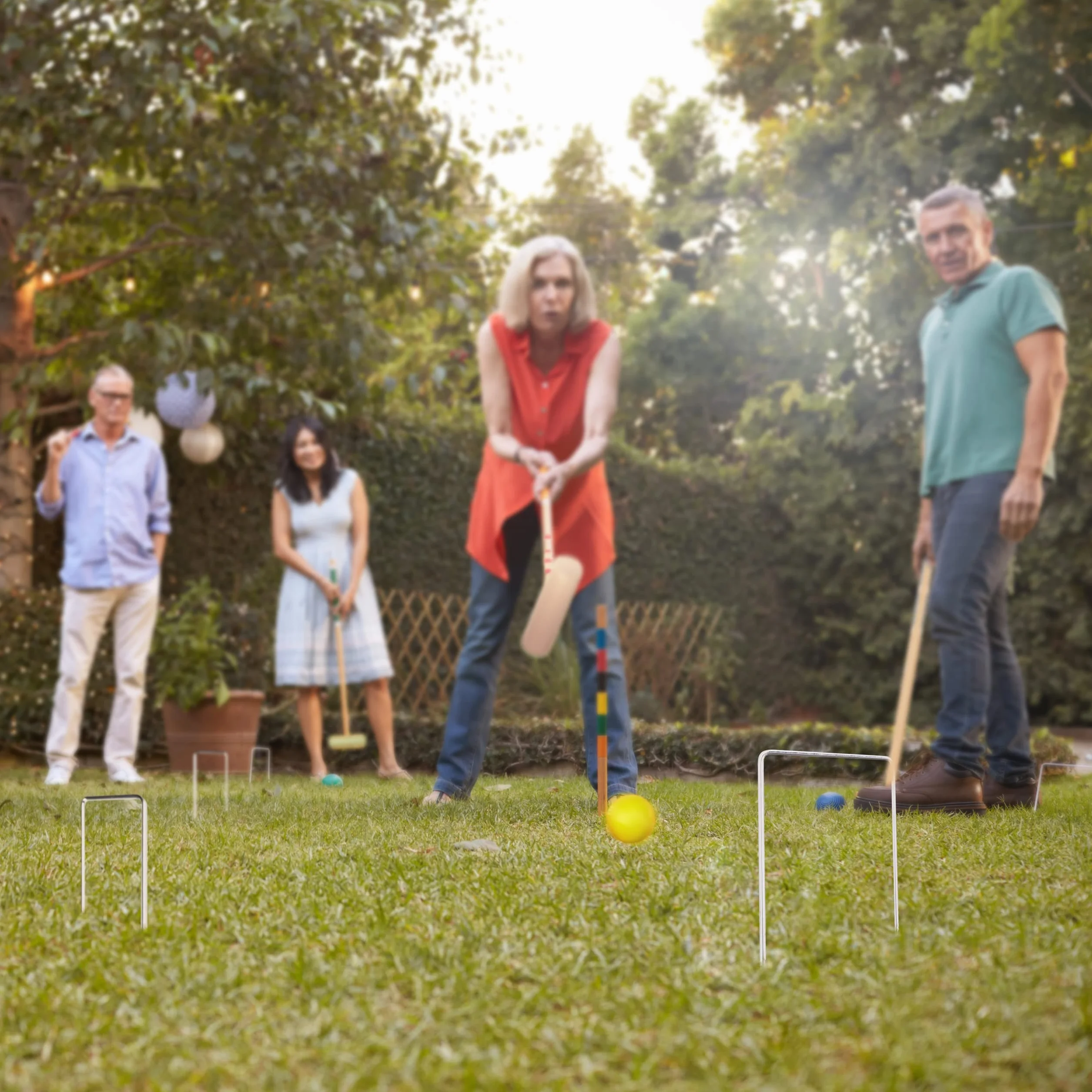 Relaxdays Jeu de Croquet en Bois 4 Joueurs Set Complet avec Sac