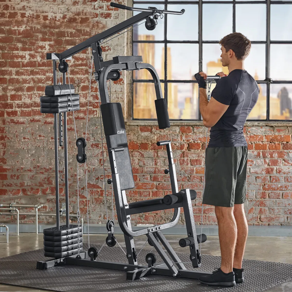 tectake® Station de Musculation, Cage de Musculation, Barre de Tractions, Home-Trainer, Module Papillon, Dispositif d’Extension de Jambe, Appareil musculation, Barre musculation, Sport Maison, Fitness