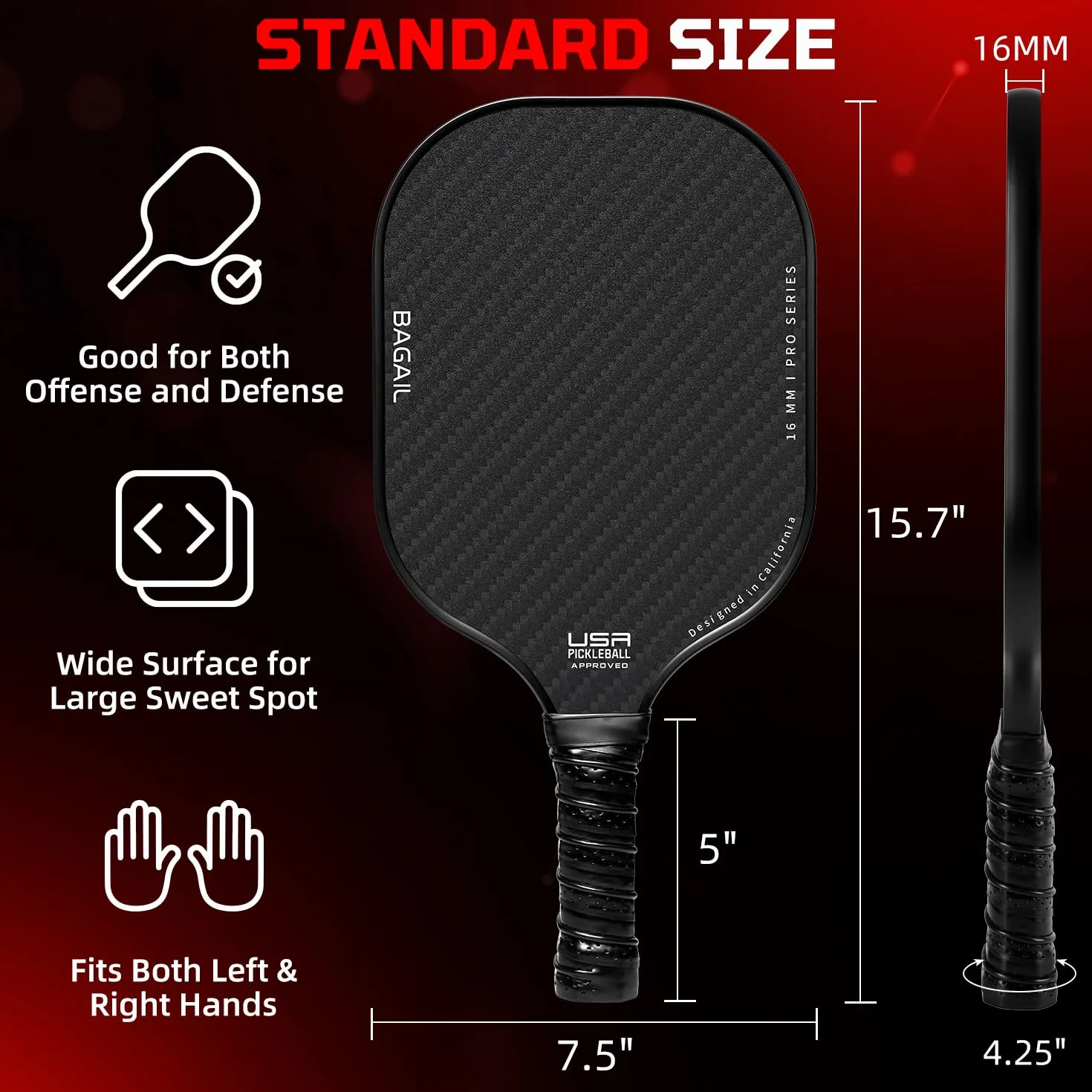 BAGAIL Ensemble de Raquettes de Pickleball, Raquettes de Pickleball avec 4 Balles, Légères - Absorption des Chocs élevée - Ergonomique, Adaptées aux Jeux de Pickleball en Intérieur et en Extérieur