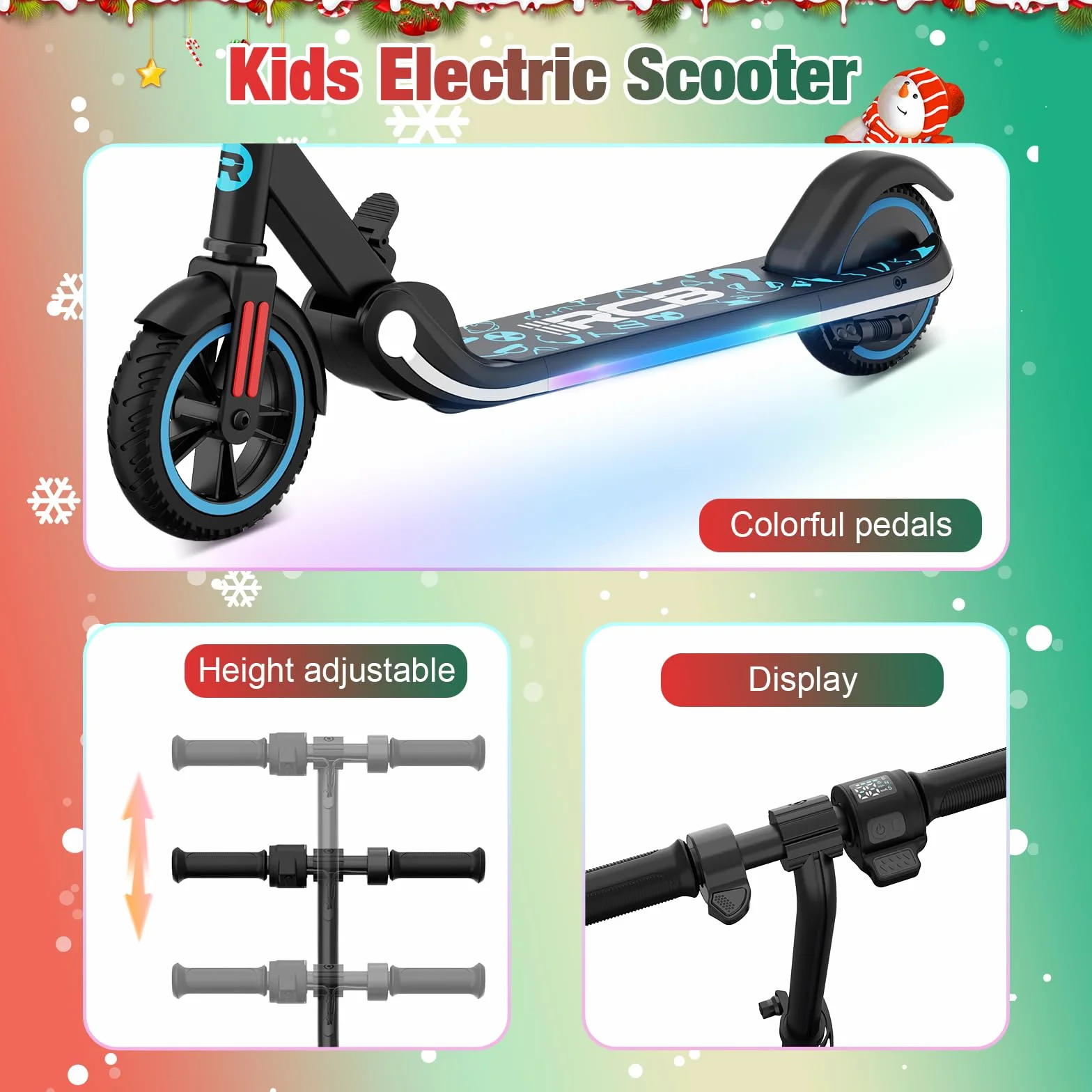 RCB Trottinette électrique Enfant 6-12 Ans, Moteur 150W - Max 16Km/h - Lumière Arc-en-Ciel - Pliable - Affichage LED - Vitesse et Hauteur Réglables, Cadeau pour Enfants et Adolescents