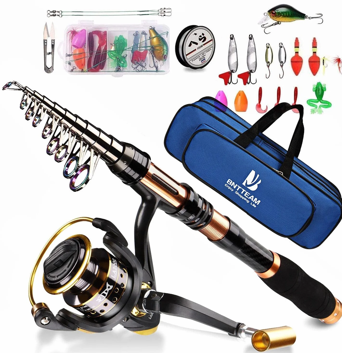 Télescopique Ensemble de Canne à pêche Portable et Moulinet en Fibre de Carbone Pointe,Kits de Sac de Transport de Ligne de leurres de pêche