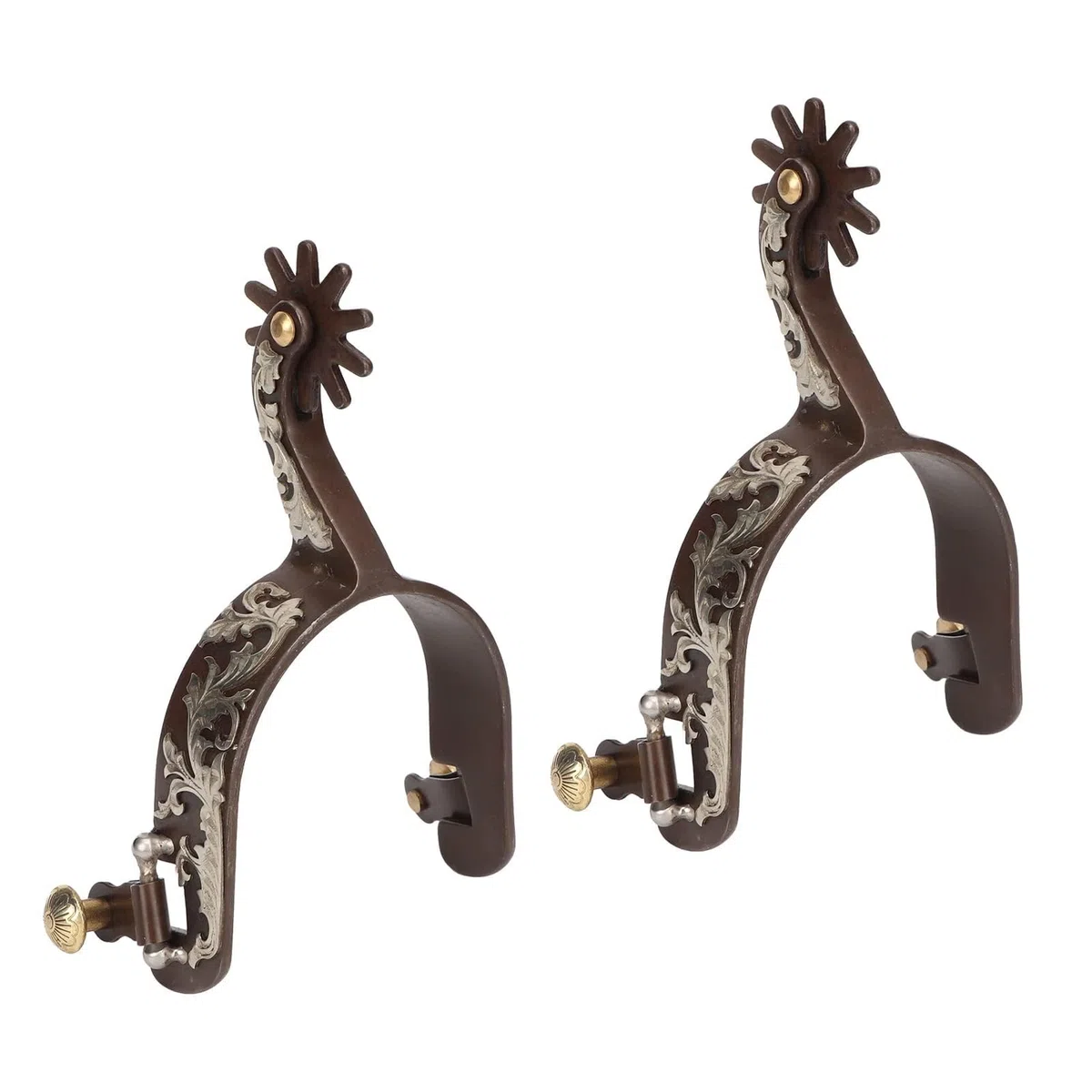Lot 2 Éperons Cowboy Occidentaux Faits À La Main En Cuir Véritable Avec Engrenage Rotatif Sangle D'Éperon Vintage Bronze En Acier À Faible Teneur En Carbone Accessoires D'Équitation Pour Chevaux