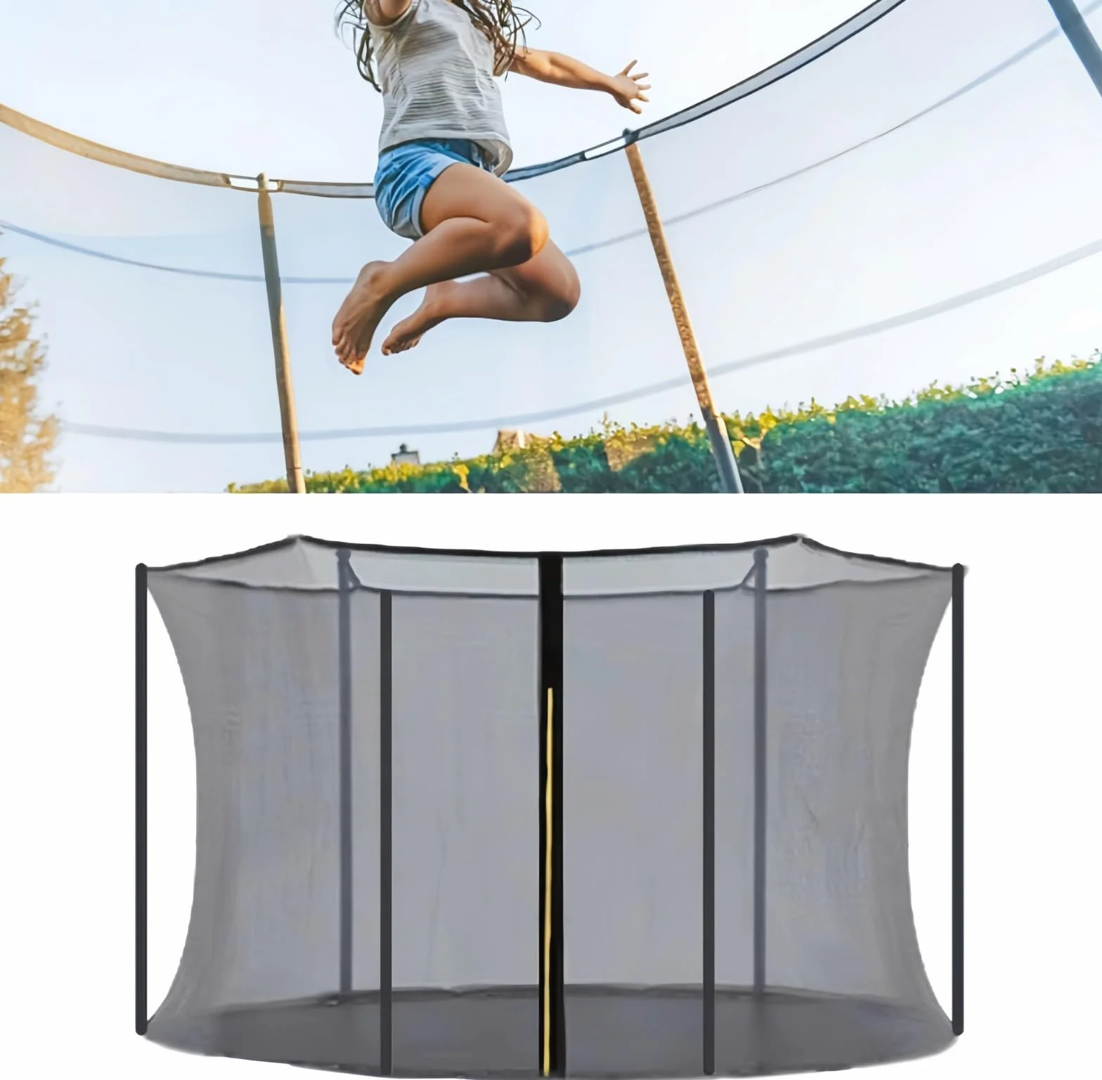 Generisch Filet de sécurité pour trampoline 244 305 366 427 cm - Filet de rechange Tampolin intérieur avec fermeture éclair et boucles - Filet de protection pour trampoline de jardin - Pour barres 6/8