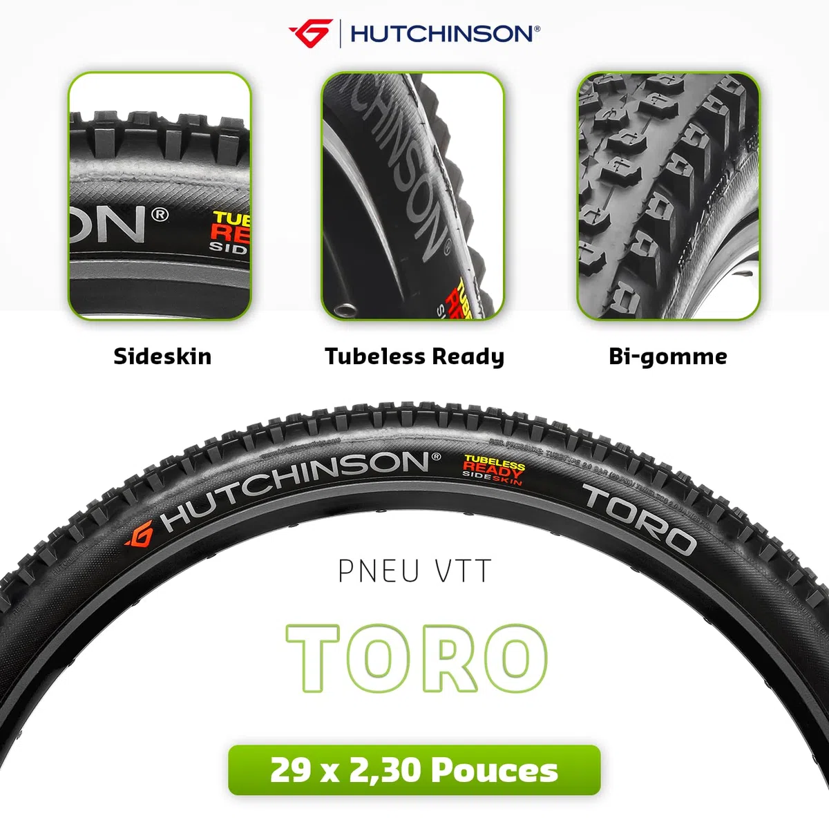 Hutchinson - Toro XC - Pneu VTT - Cycling - Idéal Terrains Humides Et Boueux - Tringles Souples - Noir - Tubeless Ready