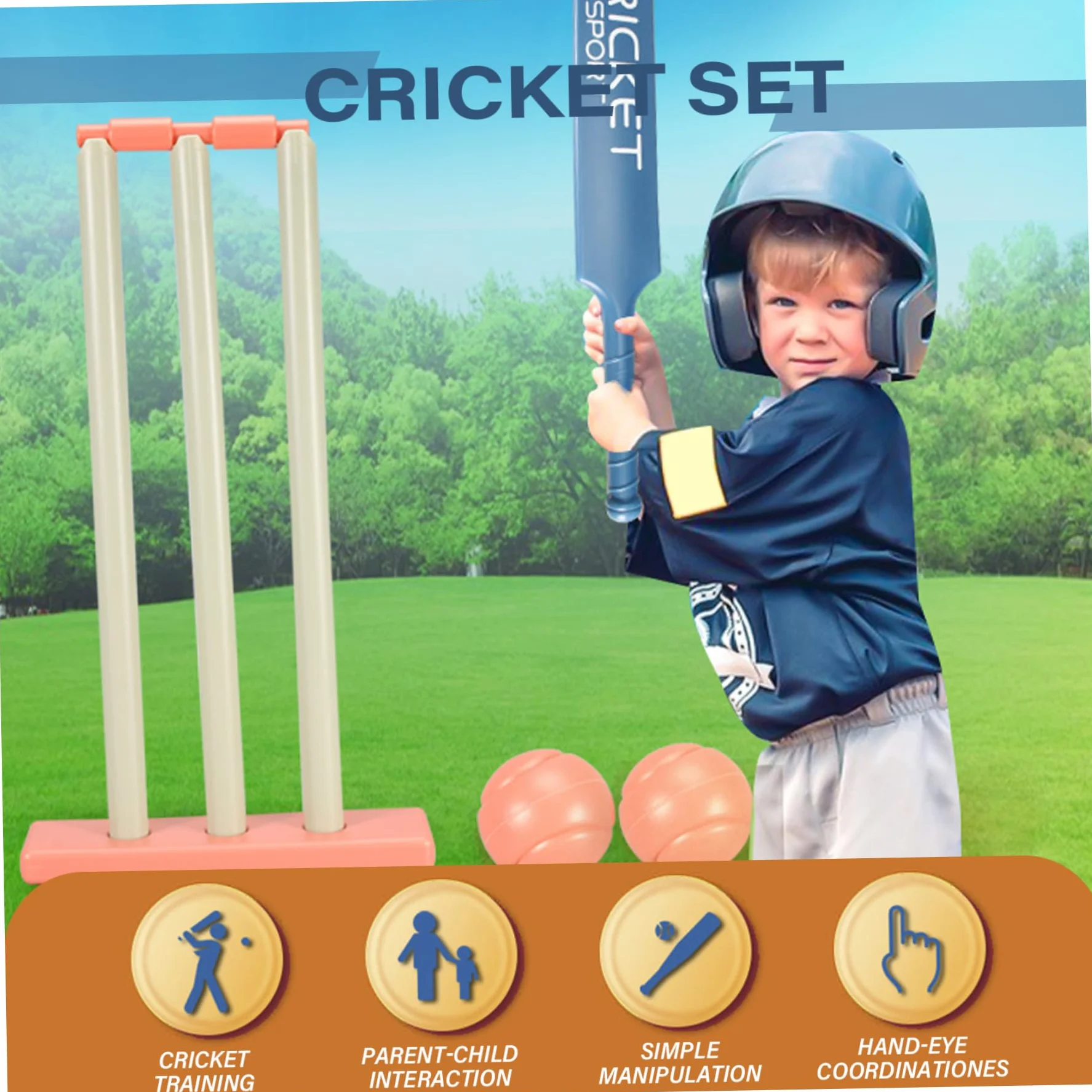 Yeory Ensemble de Cricket pour Enfants, kit de Cricket avec Batte d'abs, Ensemble d'arrière-Cour, Jeu 'Interaction Enfant pour Jardin