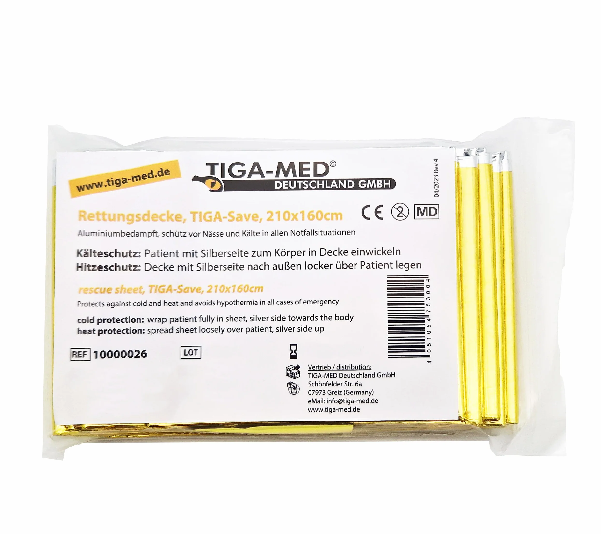 TIGA-MED Couverture de Survie | 100 pièces | Premiers Secours, Voiture, urgences, Camping, Survie, décoration | Or/Argent | 210 x 160 cm | Couverture de Survie en Aluminium CE