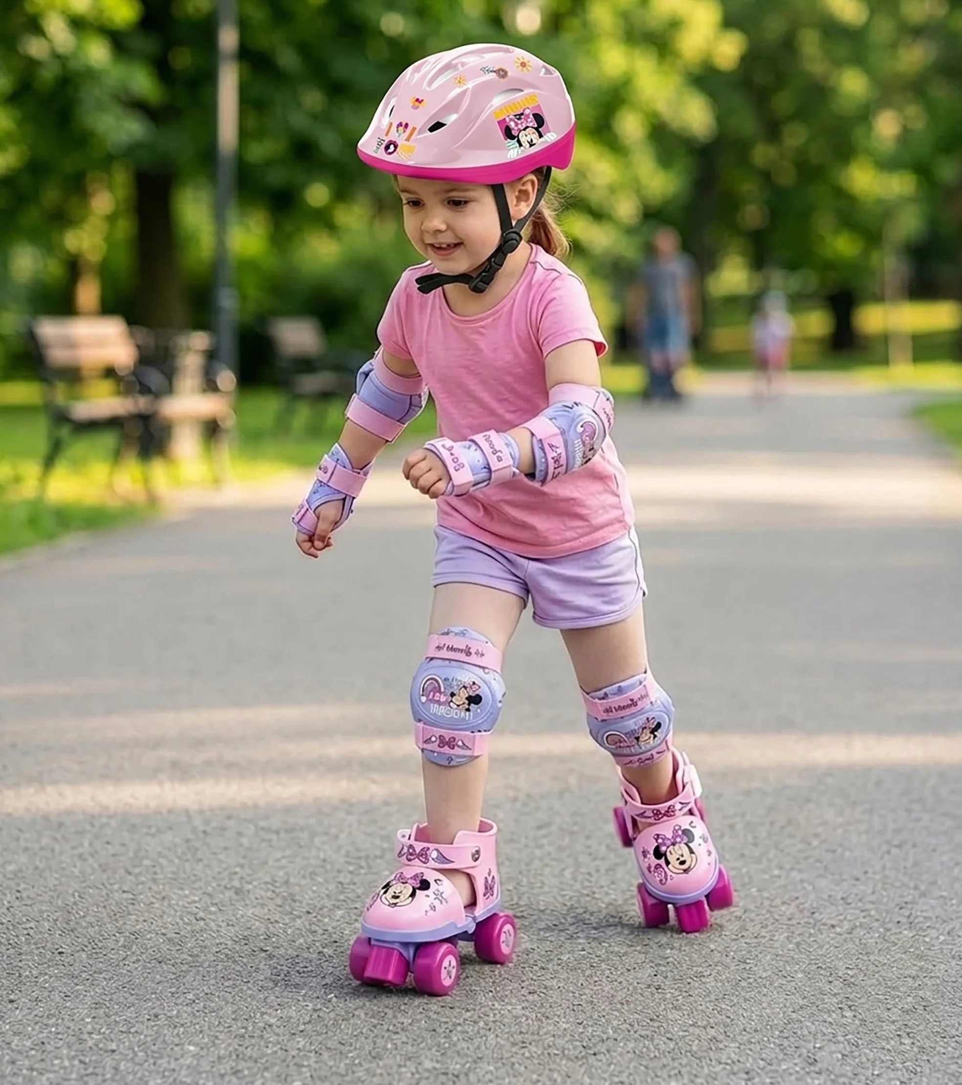 Patins à roulettes réglables Minnie Disney Taille 22-29 avec Sac Transparent, Coudières et Genouillères