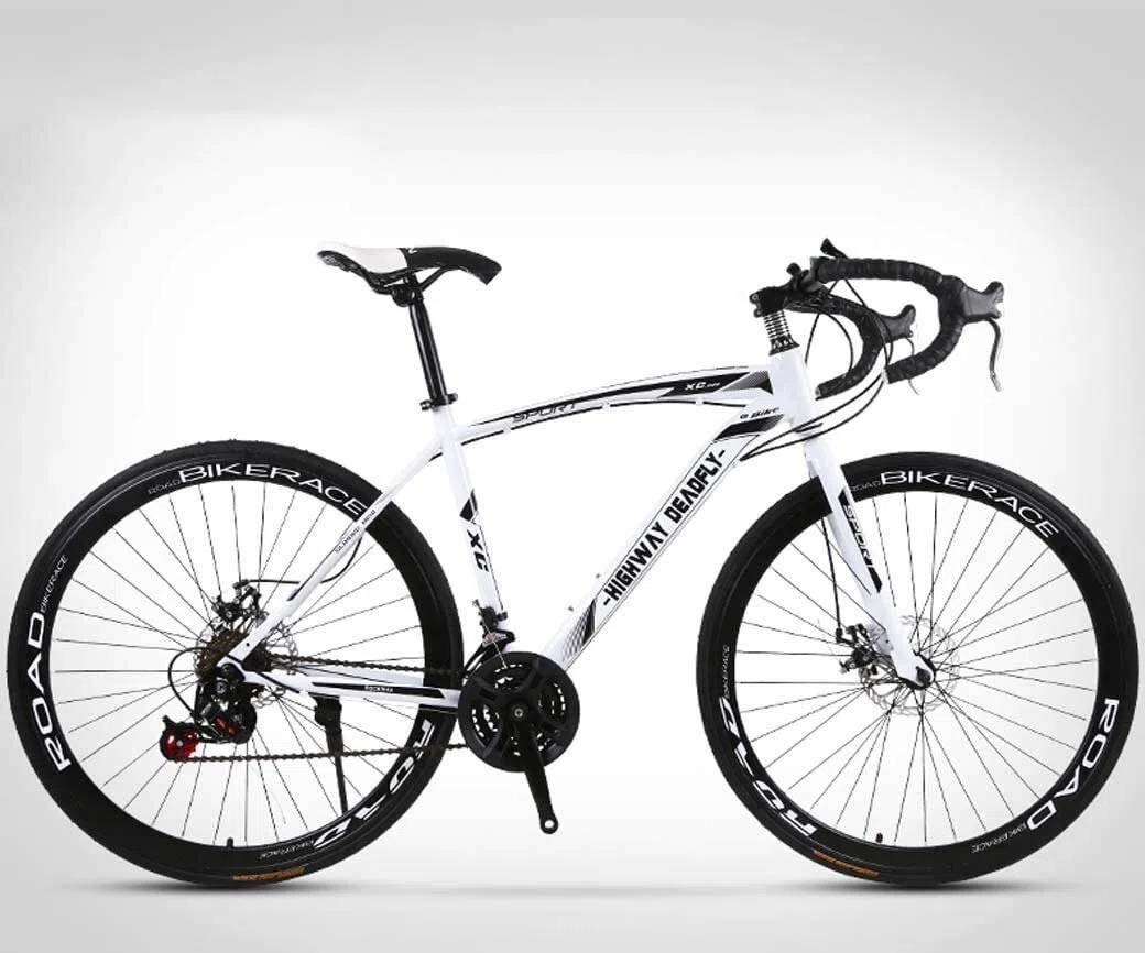 MU 26 Pouces Vélo de Route, 24 Vitesses Vélos, Double Frein À Disque, Cadre En Acier Au Carbone À Haute, Route de Vélos de Course, Pour Hommes Et Femmes Adultes Seulement,Blanc