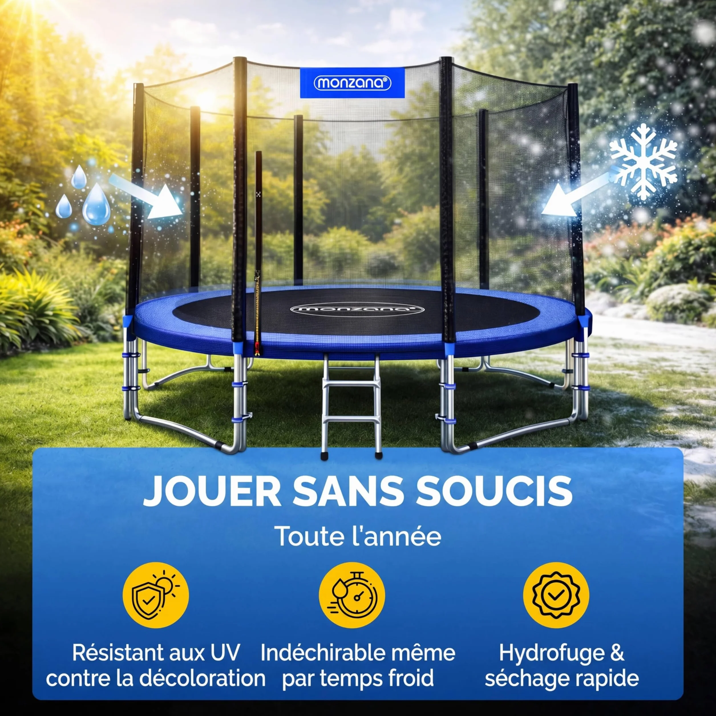 Monzana Filet de sécurité pour Trampoline résistant Rond entrée zippée refermable