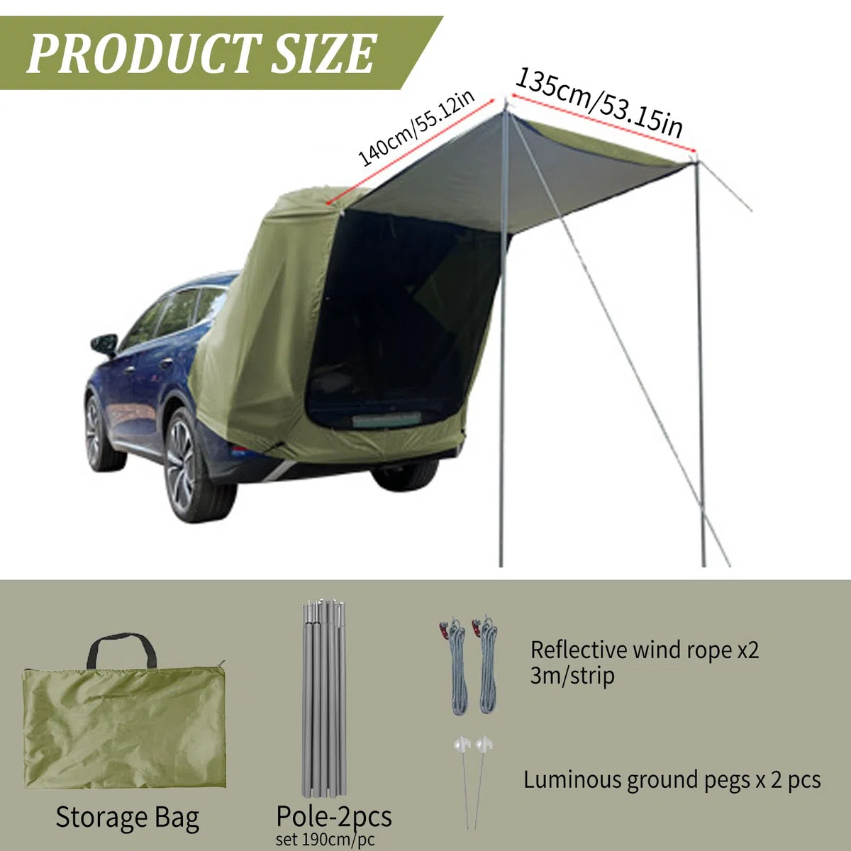 Tente de Hayon Voiture,Etanche à la Pluie Tente Voiture,Voiture de Vacances pour Divers modèles de SUV,Anti-Moustique Auvent Voiture,Imperméable,Coupe-Vent,Résistante aux UV