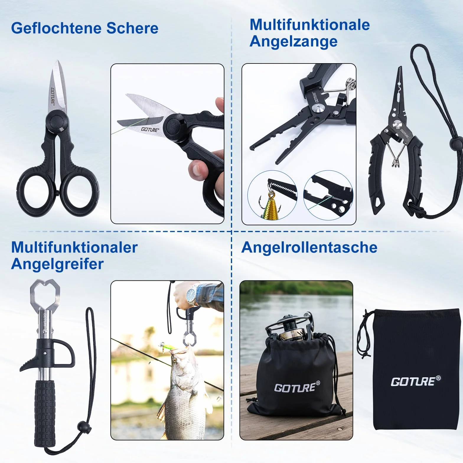 Goture Kit de pêche avec 2 cannes à pêche télescopiques (24T) - Canne à pêche télescopique - Kit complet 2 5.2:1 (9+1 Bearing), cordon, boîte à appâts et sac de transport - Pour eau salée et eau douce