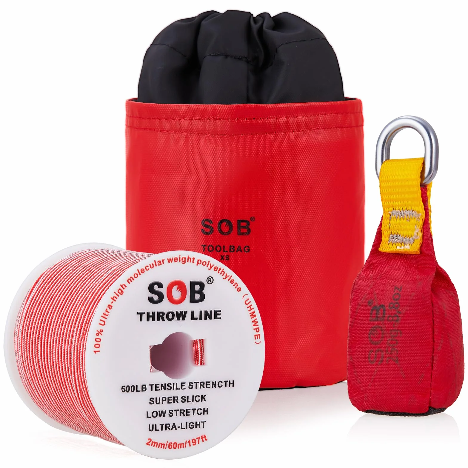 Sac de Lancer avec Ligne de Lancer, Sac de Lancer + Ligne de Lancer de 60m pour l'escalade des Arbres, Le Travail des Arbres, l'alpinisme (Rouge, 250g)