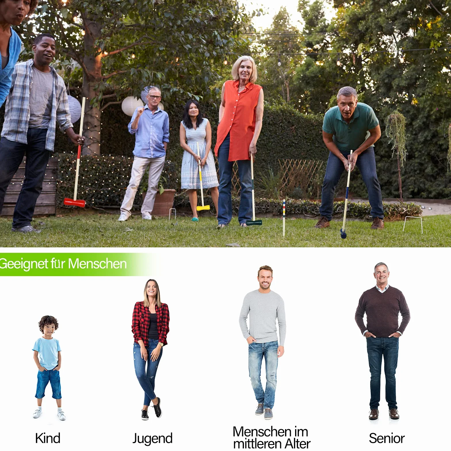 FIVMEN Jeu de croquet en bois pour 4 joueurs, jeux de jardin, jeux de plein air, adultes et enfants
