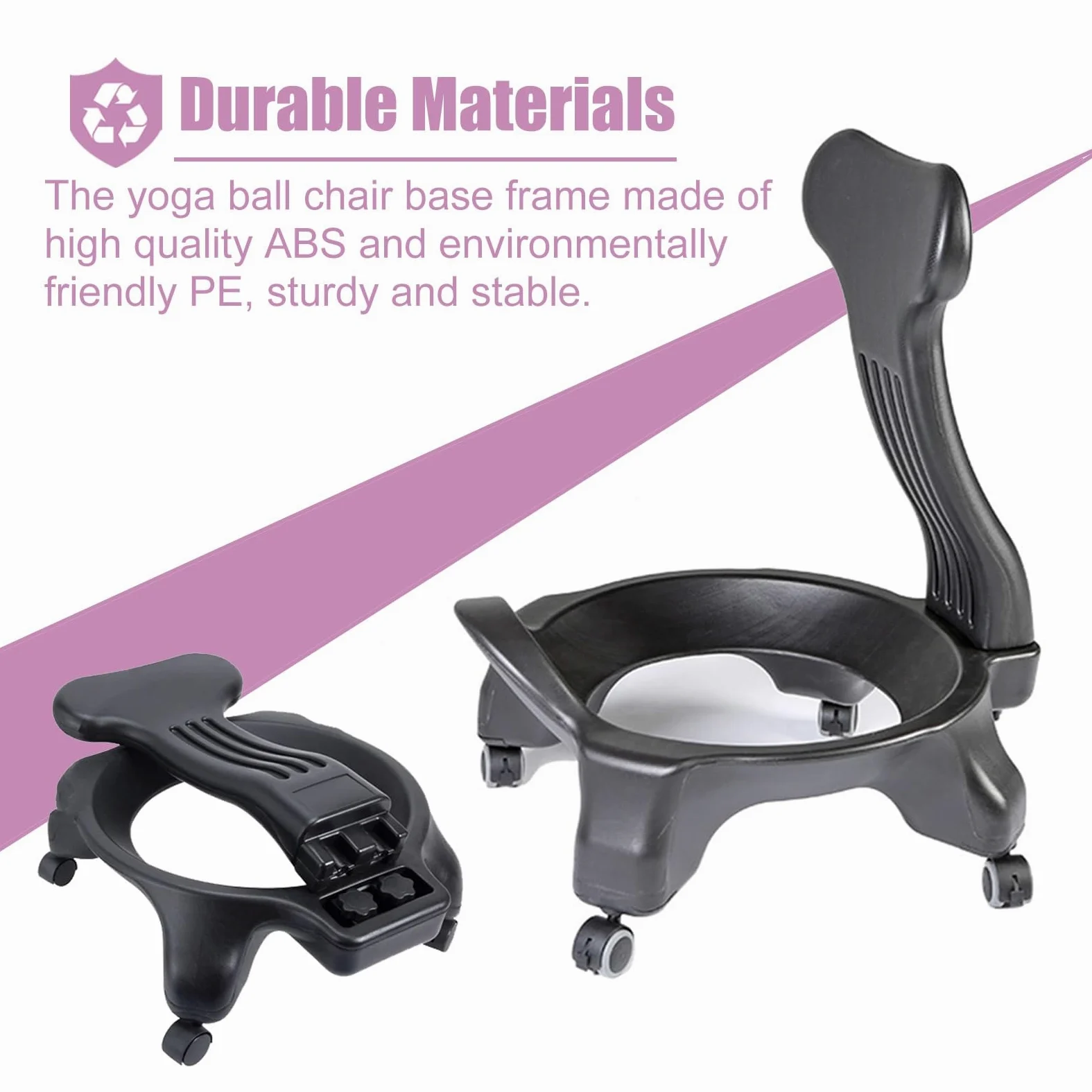 Chaise Ballon Base de Chaise Boule de Yoga Uniquement Sans Balle, Cadre de Chaise de Boule D'équilibre de Stabilité pour Le Bureau à La Maison, Support à Billes avec Roulettes et Support Dorsal