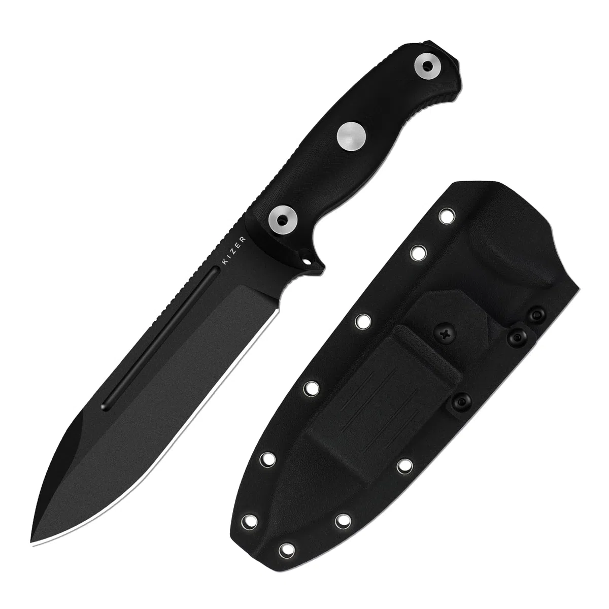 Kizer Drop Bear Fix 7 Couteau à Lame Fixe, 16,53 cm Lame 1095 Couteau de Randonnée avec Manche G10 et Pommel Marteau, Couteaux de Survie à Soie Entière avec Étui et Clip Rotatif, 1103A2