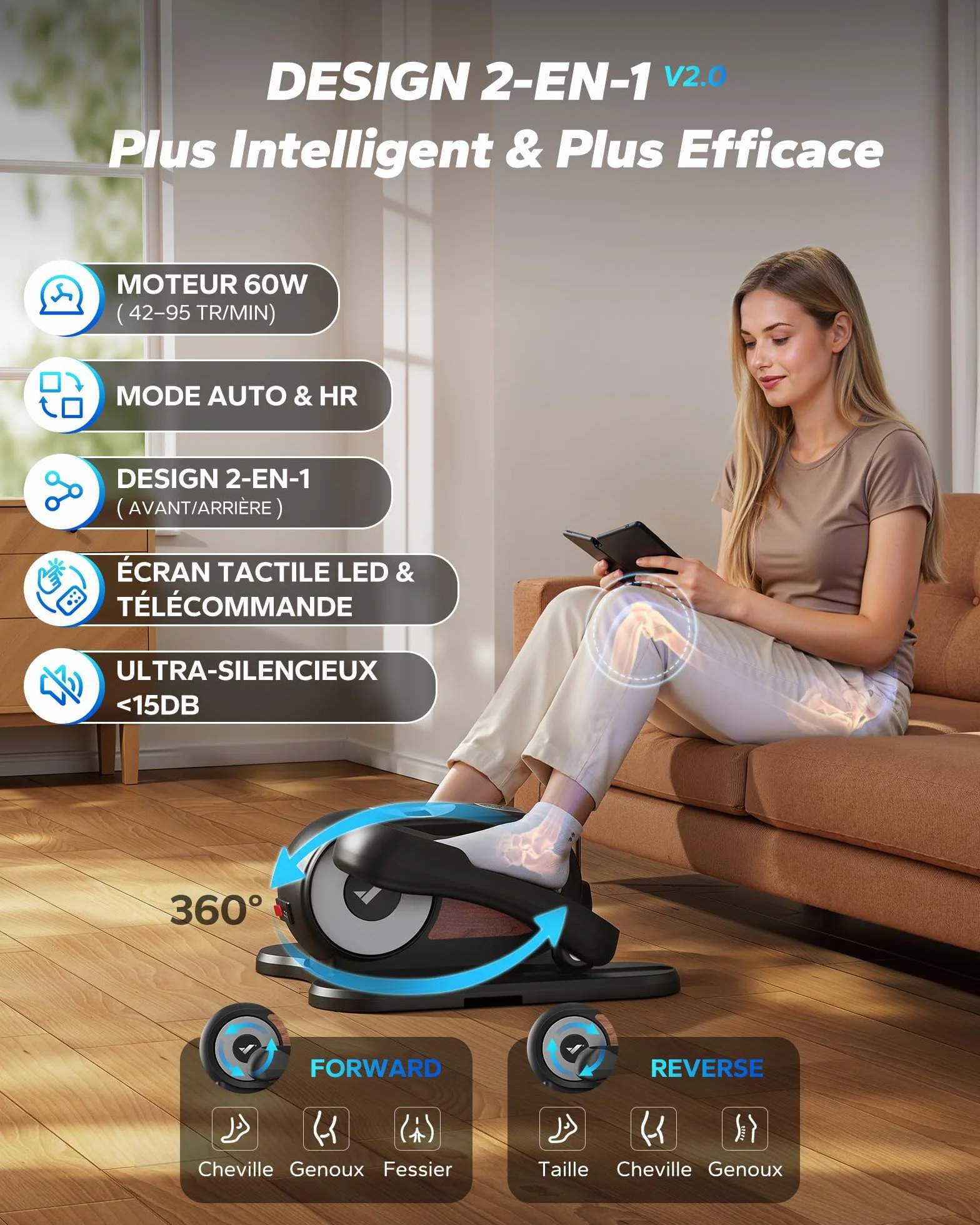 MERACH Elliptique de Bureau Mini Vélo Elliptique 8-12 Vitesses Silencieux Portable Tapis Antidérapant