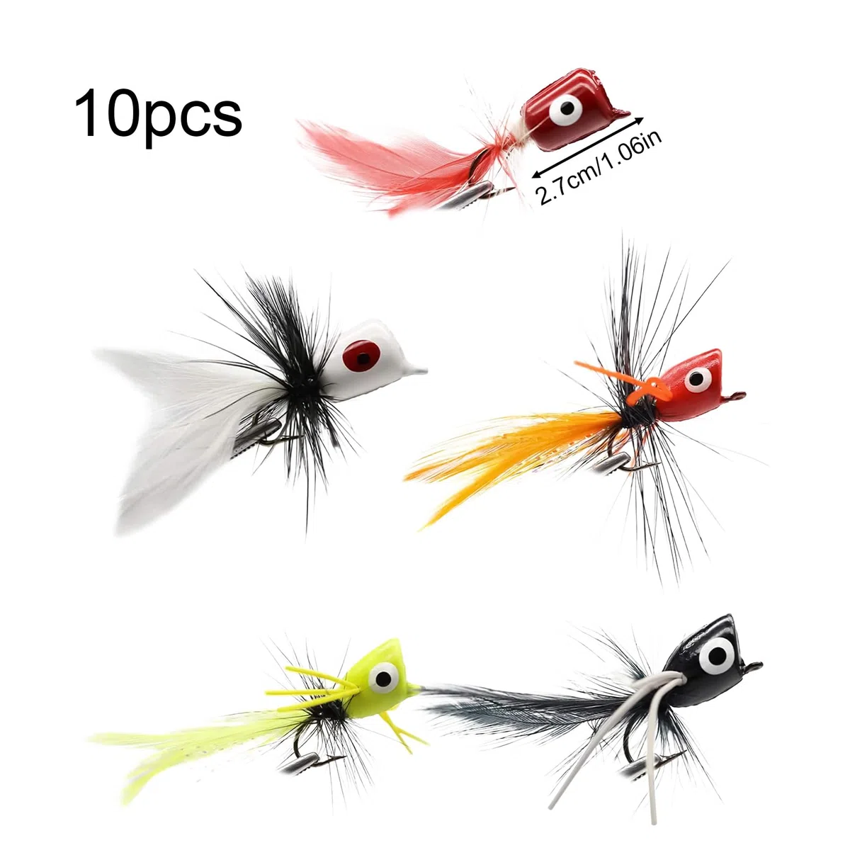 Popper pour Black Bass Pêche à la Mouche | 10 Mouches Poppers Sèches Leurres pour Black Bass,Petits Leurres Hameçons Sèches et Noyés pour Crapets Truites Saumons Achigans Perches Poissons Appâts Pêche