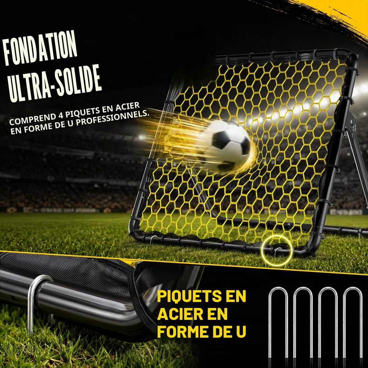 Happy Jump Filet de Rebond Football 1x1m – Angles Réglables, Structure en Nid d’Abeille, Améliore la Technique et Les Réflexes, Idéal Débutants & Confirmés