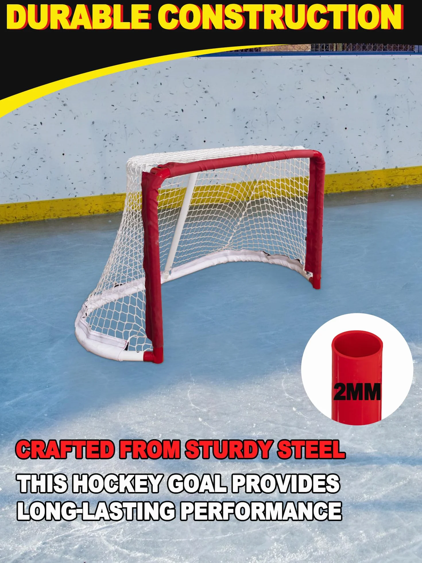 Kasifei Mini filet de hockey en acier avec tuteur de tir, 76,2 x 50,8 cm très résistant pour enfants