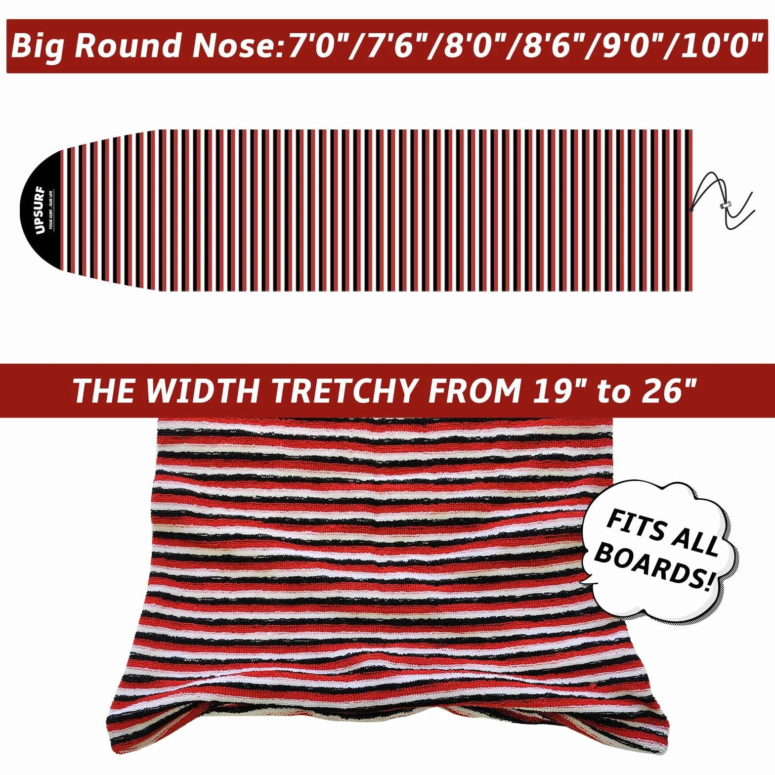 UPSURF Housse de chaussettes de surf longue pour planche de surf 2'/2'6"/2,4 m/2,9 m/3,5 m