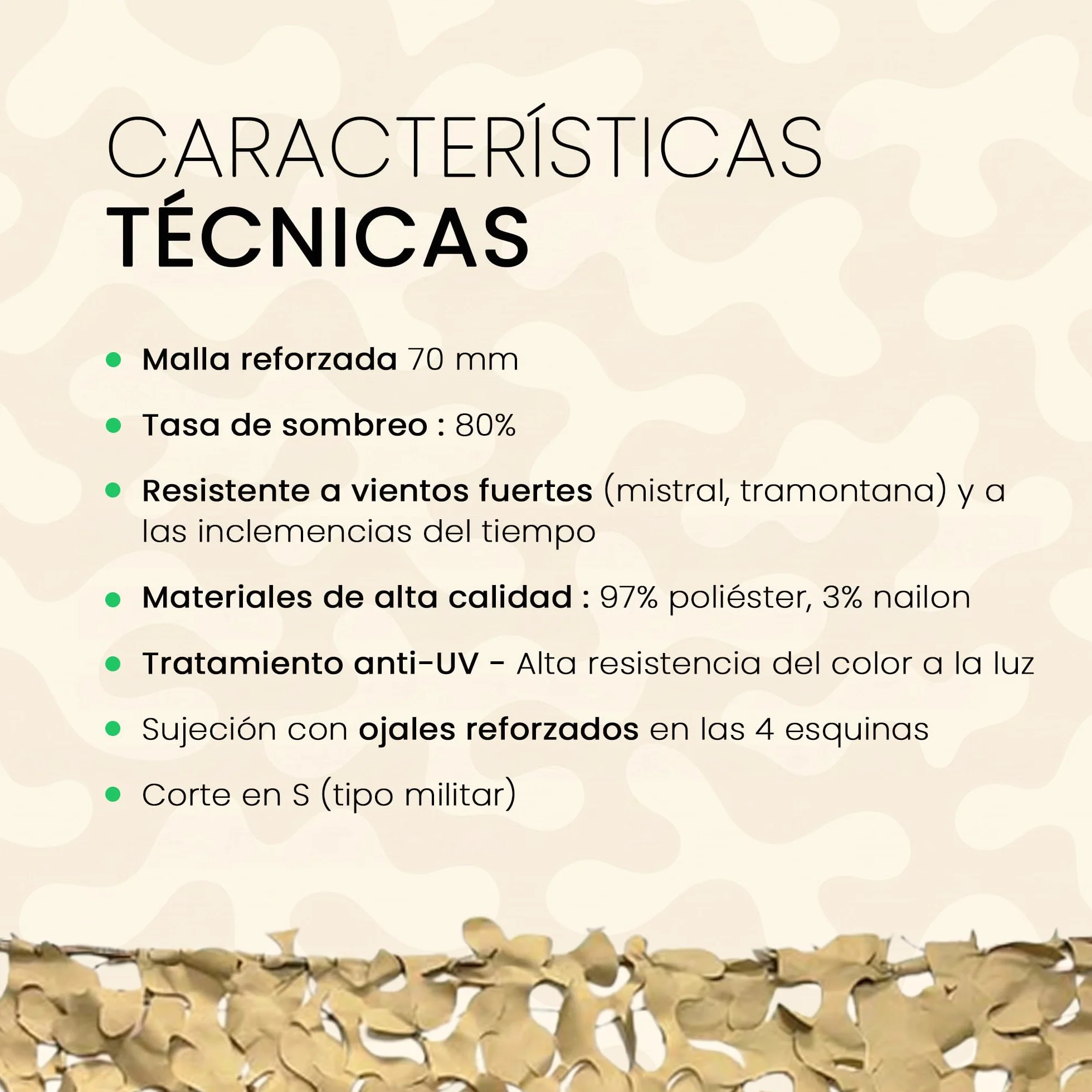 Filet de Camouflage Sable - Filet d’Ombrage Extérieur Résistant - Haut de Gamme - Protection Solaire & Voile d'Ombrage Anti-UV - Différentes Tailles, Formes et Couleurs - Terrasse, Pergola, Jardin