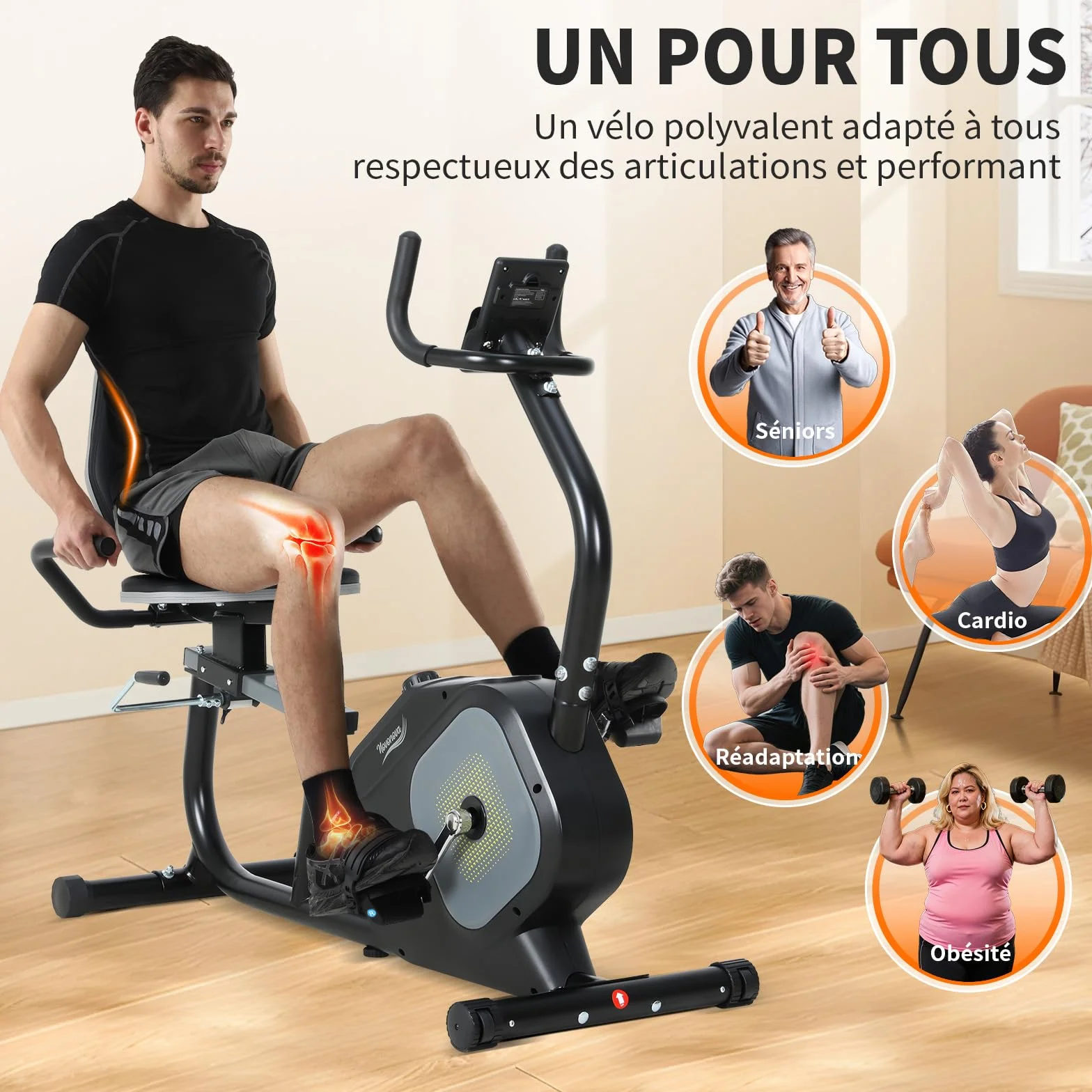 Vélo d'Appartement, Vélo Couché Semi-allongé Magnétique avec 16 Niveaux de Résistance Réglables, Vélo de Fitness avec Écran LCD, Poignées de Fréquence Cardiaque, Capacité de Charge de 100 kg