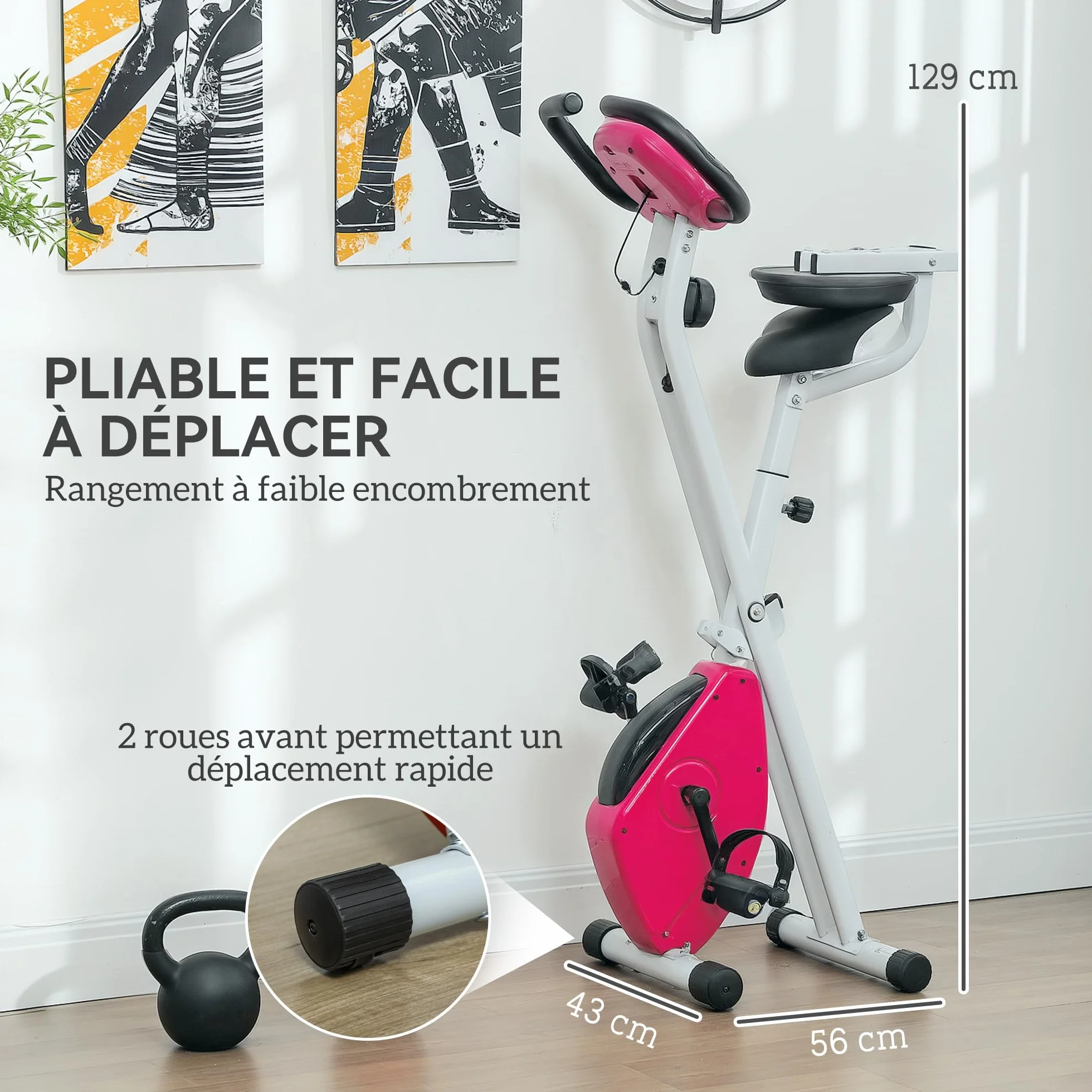 HOMCOM Vélo d'Appartement Magnétique Pliable - Collaboration Aosom.fr x FFHandball - Vélo de Fitness en X Silencieux pour Sport Maison et Cardio-training - Écran LCD & Capteur Pouls