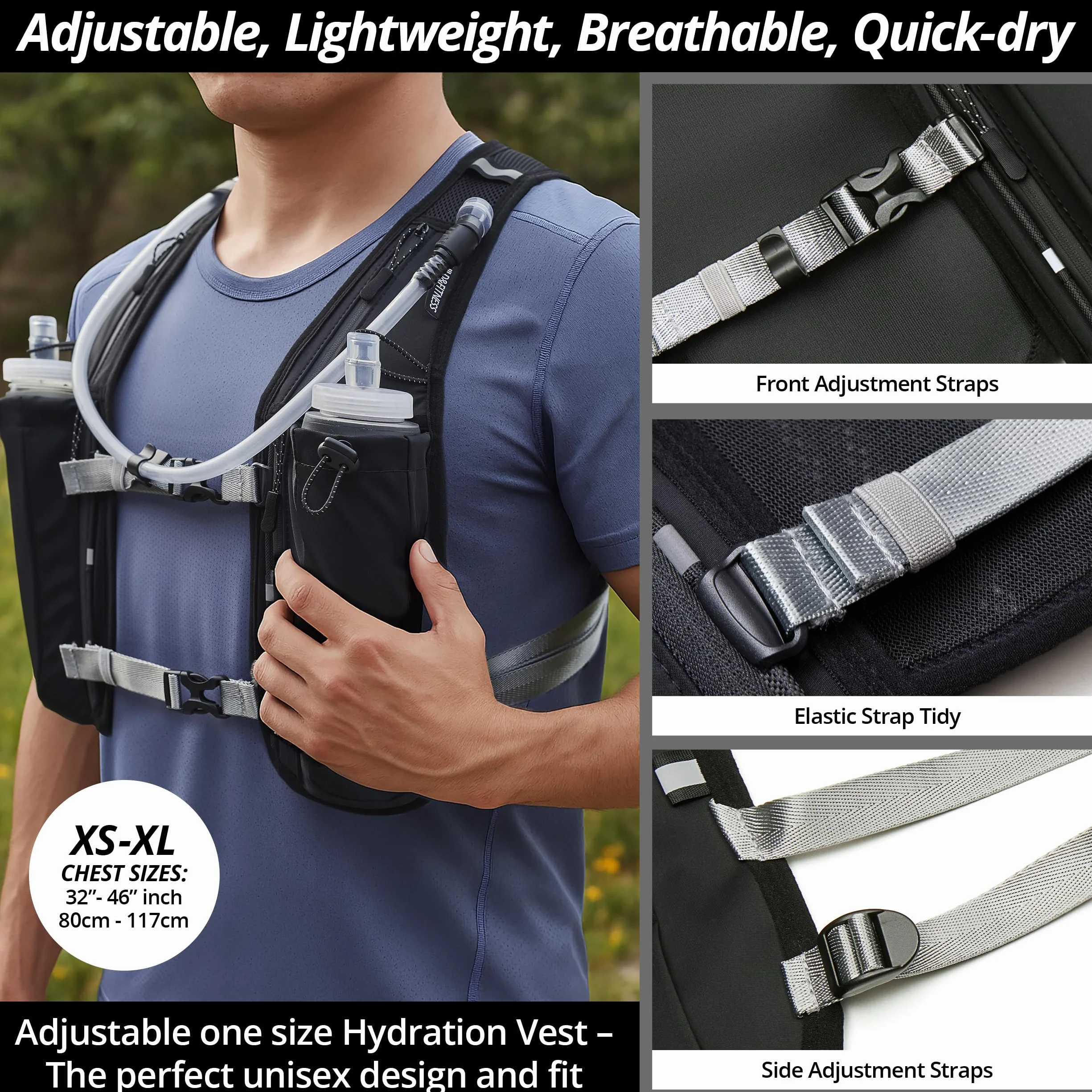 Gilet d'hydratation de Course à Pied pour Femmes et Hommes. Réfléchissant, Séchage Rapide, Résistant à l'eau, Sac à Dos réglable pour Course