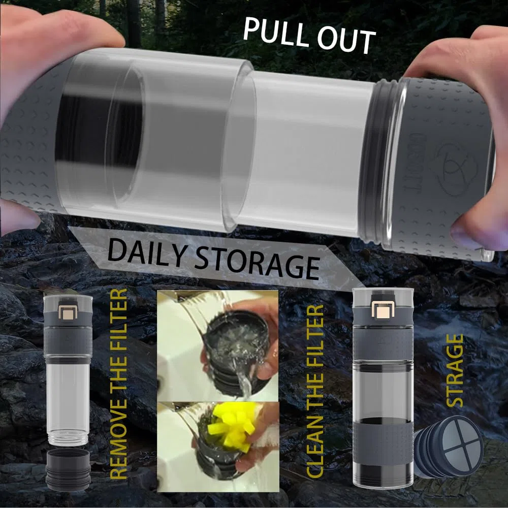 Bouteille purificateur d'eau pour randonnée, camping, voyage et sport, survie, bouteille de filtration d'eau ultra-filtrante pour survie d'urgence 500 ml