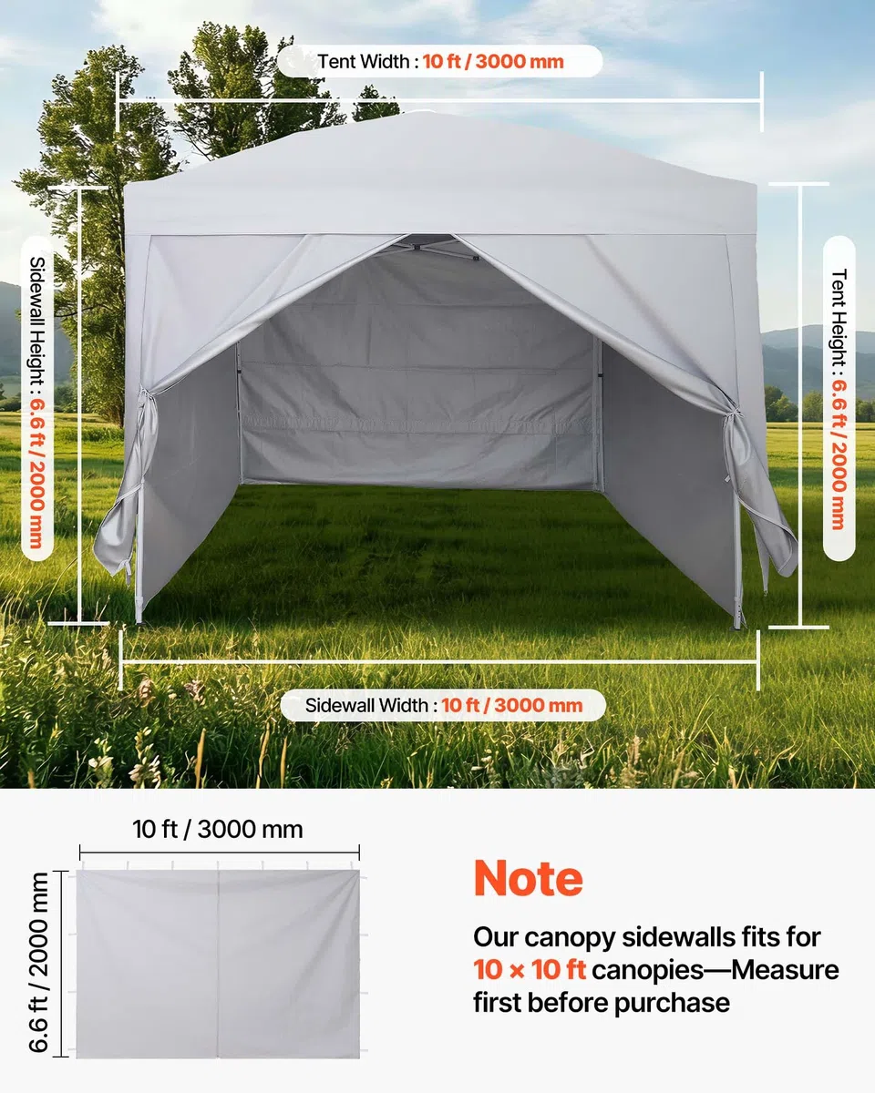 VEVOR Paroi Latérale de Tonnelle 3x2 m Panneau Latéral de Tente Tonnelle Lot de 4 pour Événements d'Extérieur, Stands de Vendeur, Camping, avec Couche Imperméable, Coupe-Vent et Pare-Soleil, Blanc