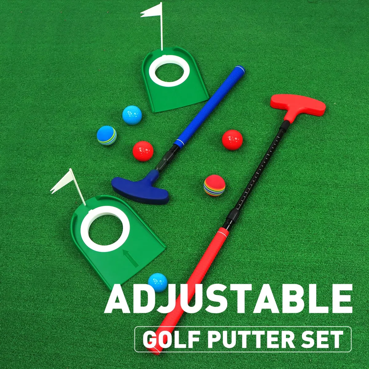 Ensemble de putter rouge et bleu pour enfants, ensemble de putter de golf réglable, ensemble de mini golf bidirectionnel, convient pour les gauchers et les droitiers, convient pour les jeunes golfeurs