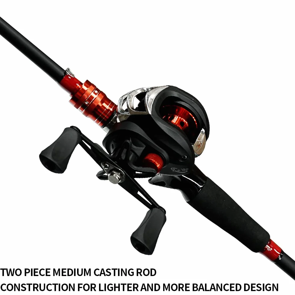 Kilitn Canne à pêche et Moulinet, Baitcasting Combo Baitcast Reel, 1,8 m 2,1 m 2 pièces en Fibre de Verre Durable enveloppée de Fibre de Carbone avec poignée Confortable en EVA