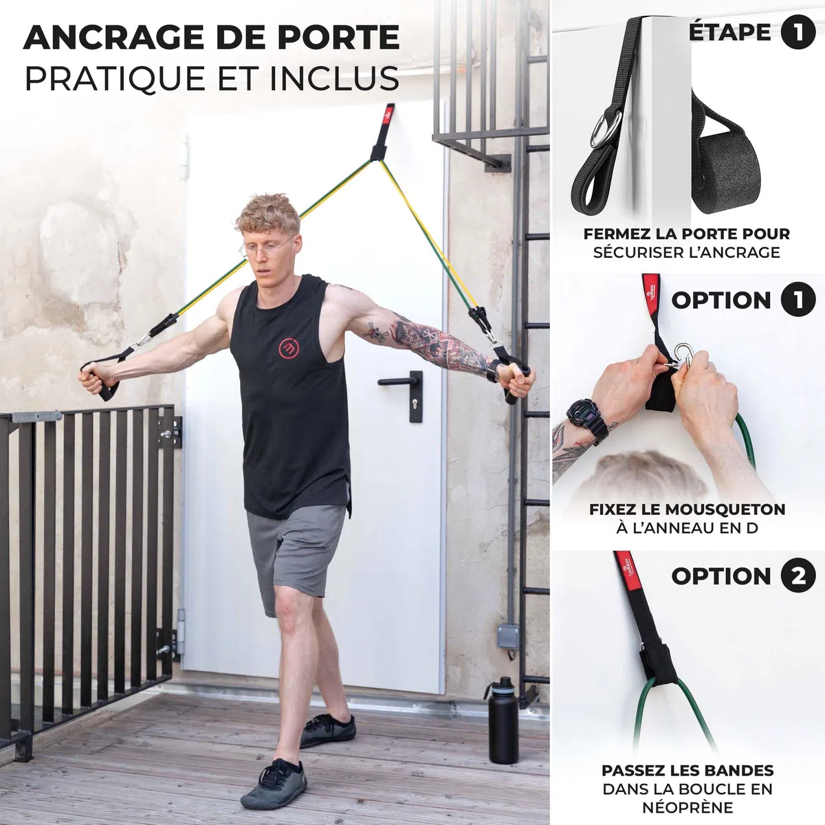 Kit Élastique Musculation Fitness + Guide Exercices, 5X Bandes de Résistance Tubes Professionnels + Poignées, Ancre de Porte, Sangles Pied | Entraînement Tractions Bras Jambes Haltere, Femme Homme