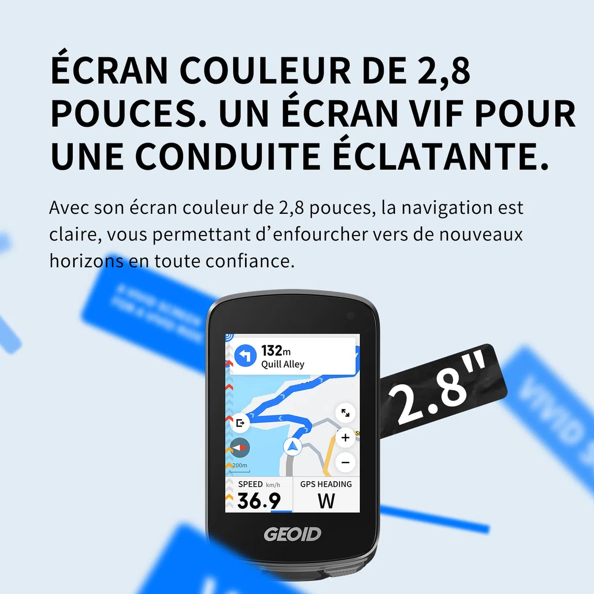 GEOID CC700 Pro GPS Compteur Velo Touchscreen 2,8 Pouces avec Cartes Complètes – Compteur Vélo GPS sans Fil avec Navigation Carte, Ant+ & Bluetooth, IPX7 Étanche, 15-25H Autonomie
