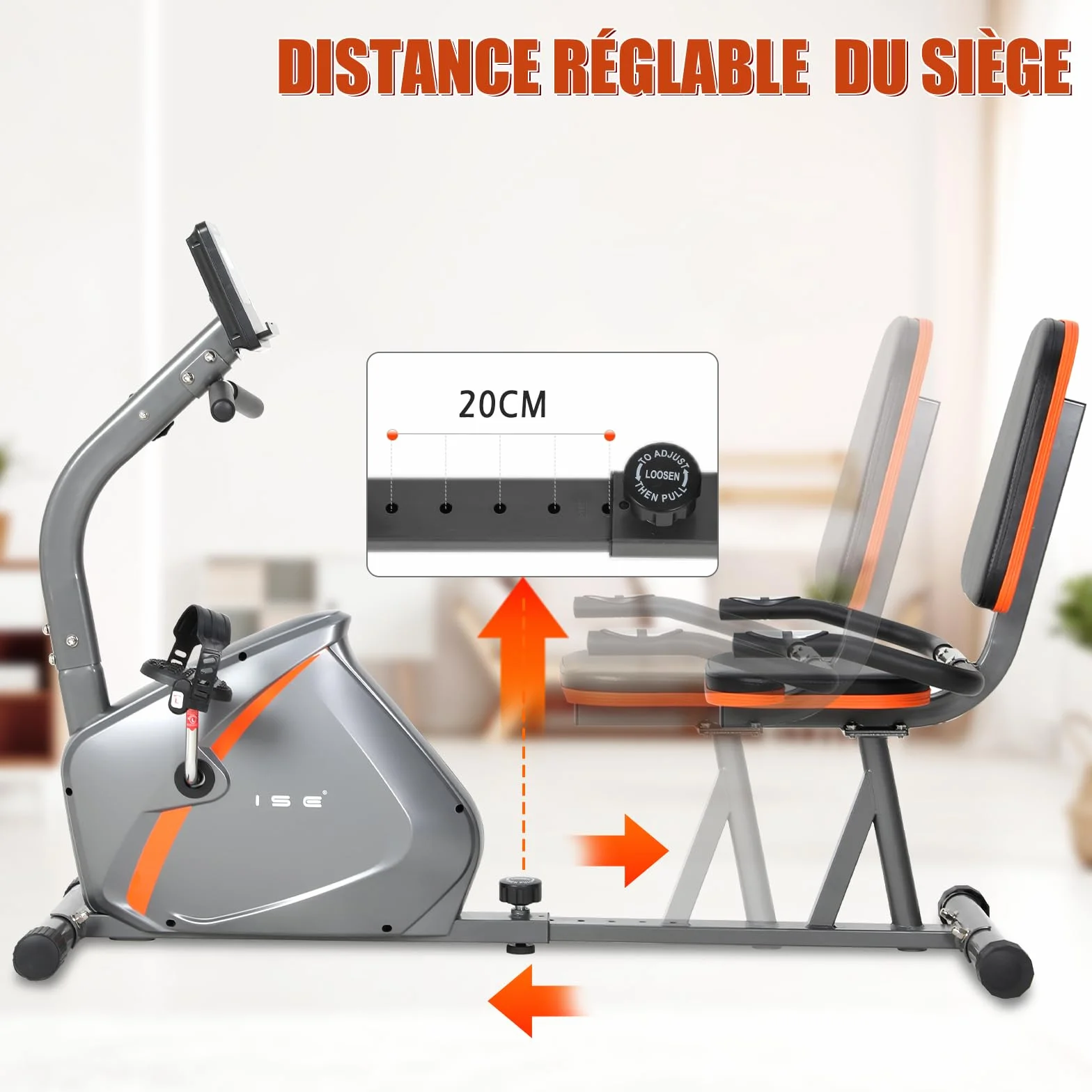ISE Vélo d'Appartement Semi-Allongé Vélo Couché avec Frein Magnétique, Roues de Transport, Capteurs d'Impulsion, l'Ecran LCD, 8 Niveaux de Résistance Réglables, Velo d appartement Semi Allongé