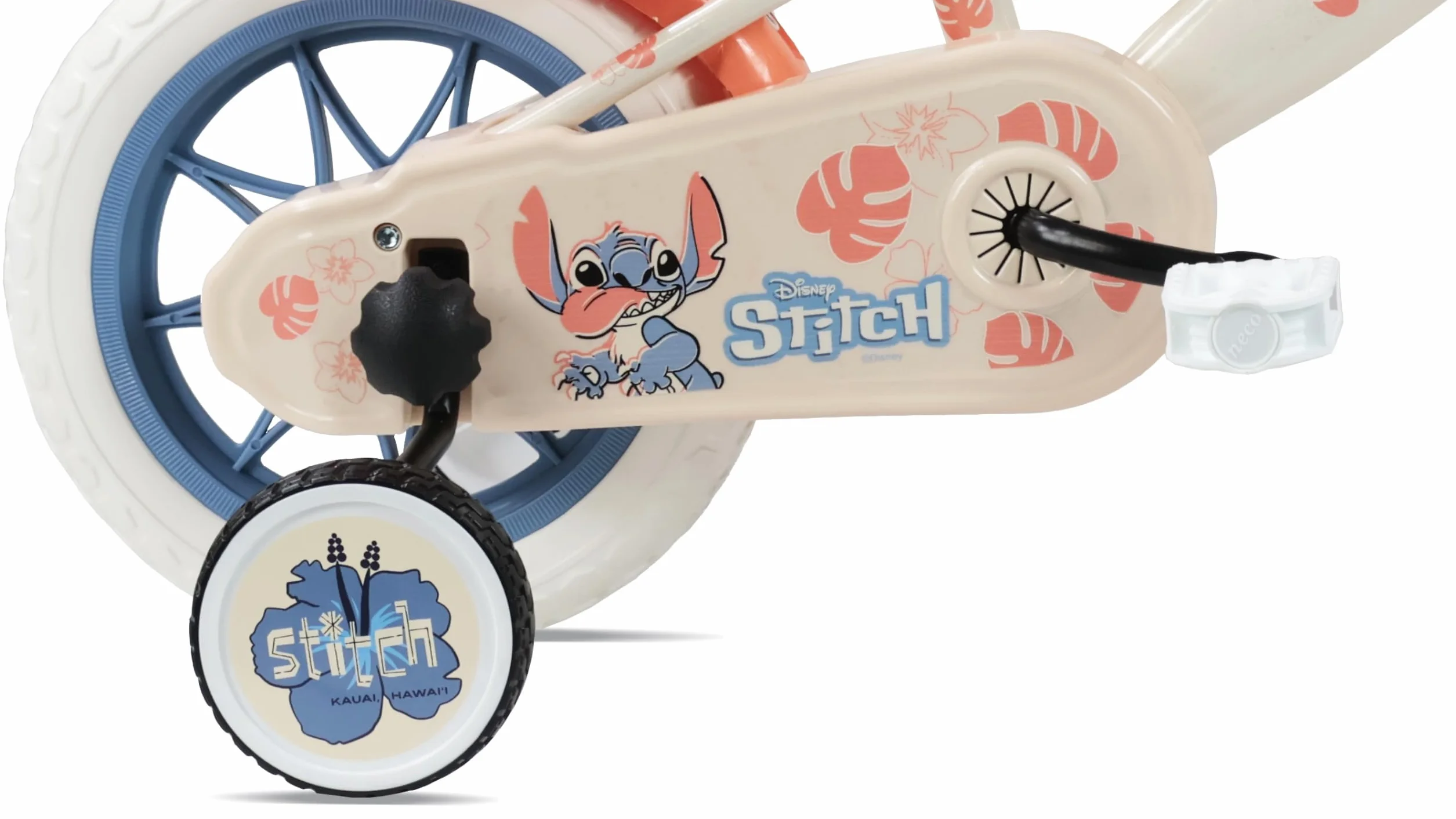 Vélo Enfant 12' Stitch équipé de 1 Frein, Panier Avant, Porte poupée arrière, Garde boues, Carter et stabilisateurs Amovibles