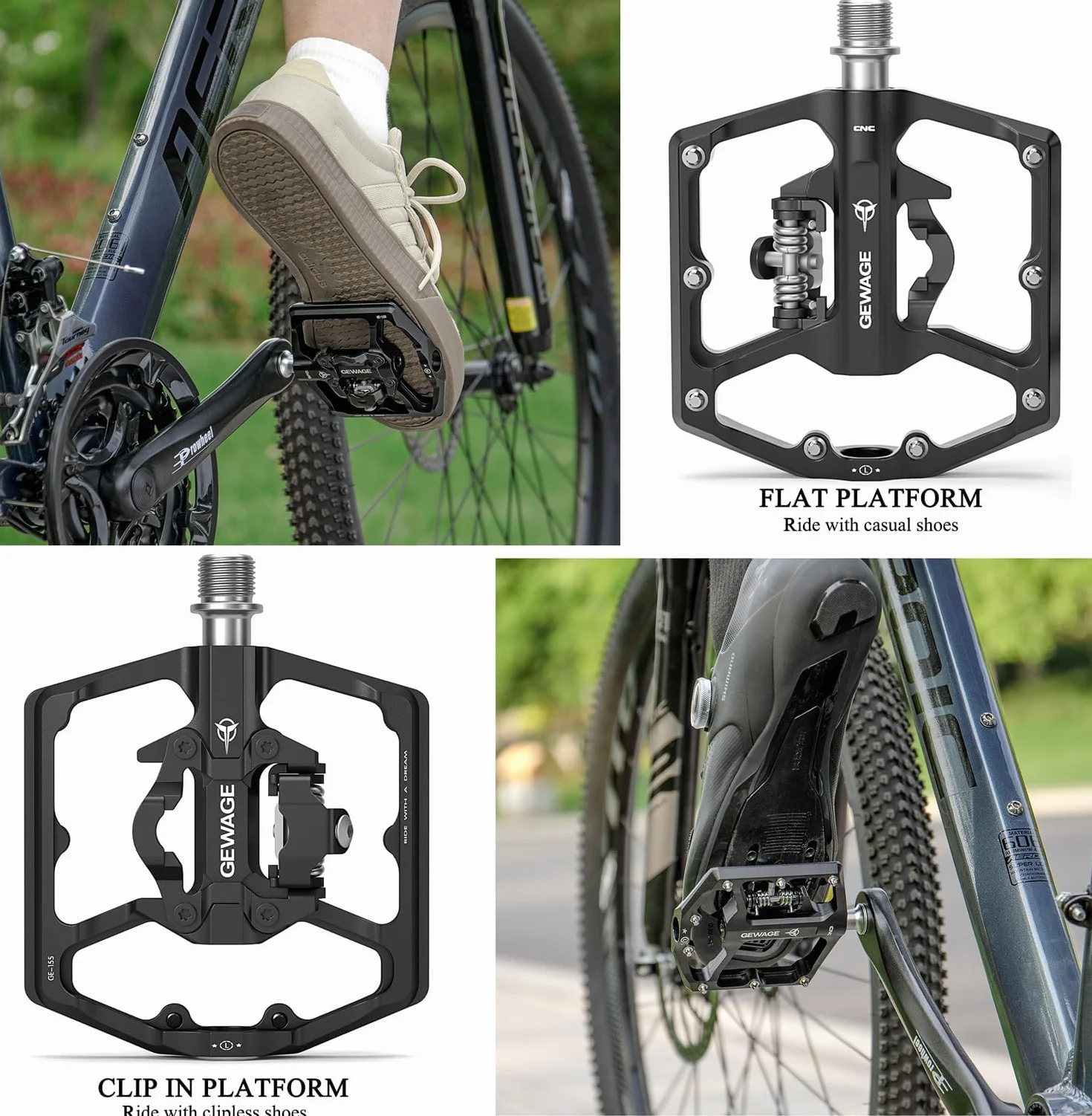 GEWAGE Pédales de vélo de Montagne - Pédales Plates à Double Fonction et pédales SPD - Pédales à Plate-Forme 9/16" compatibles avec SPD pour vélo de Montagne BMX