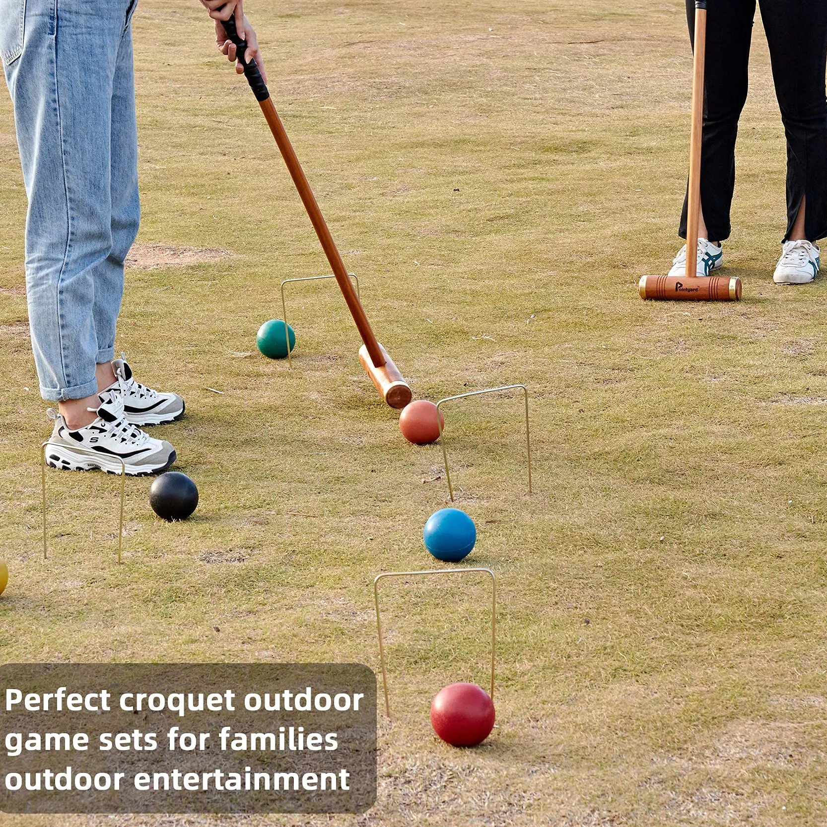 Ensemble de croquet de luxe pour 6 joueurs de 89.9 cm, style rétro Annatto avec maillets en bois, piquets pour adultes/adolescents/famille, parfait pour pelouse/jeu dans le jardin/parc