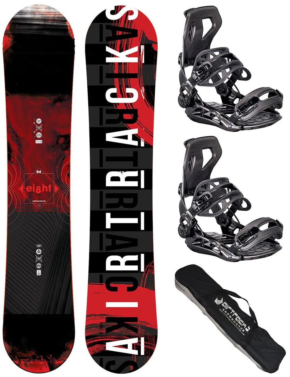 AIRTRACKS Snowboard Set/Pack Planche Eight Wide+Fixations Master FASTEC+SB Sac/Neuf